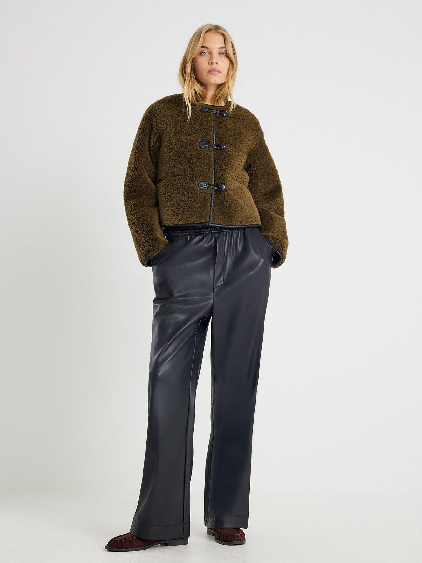 Image 3 of 4 of River Island Borg Button Through Duffle - Khaki