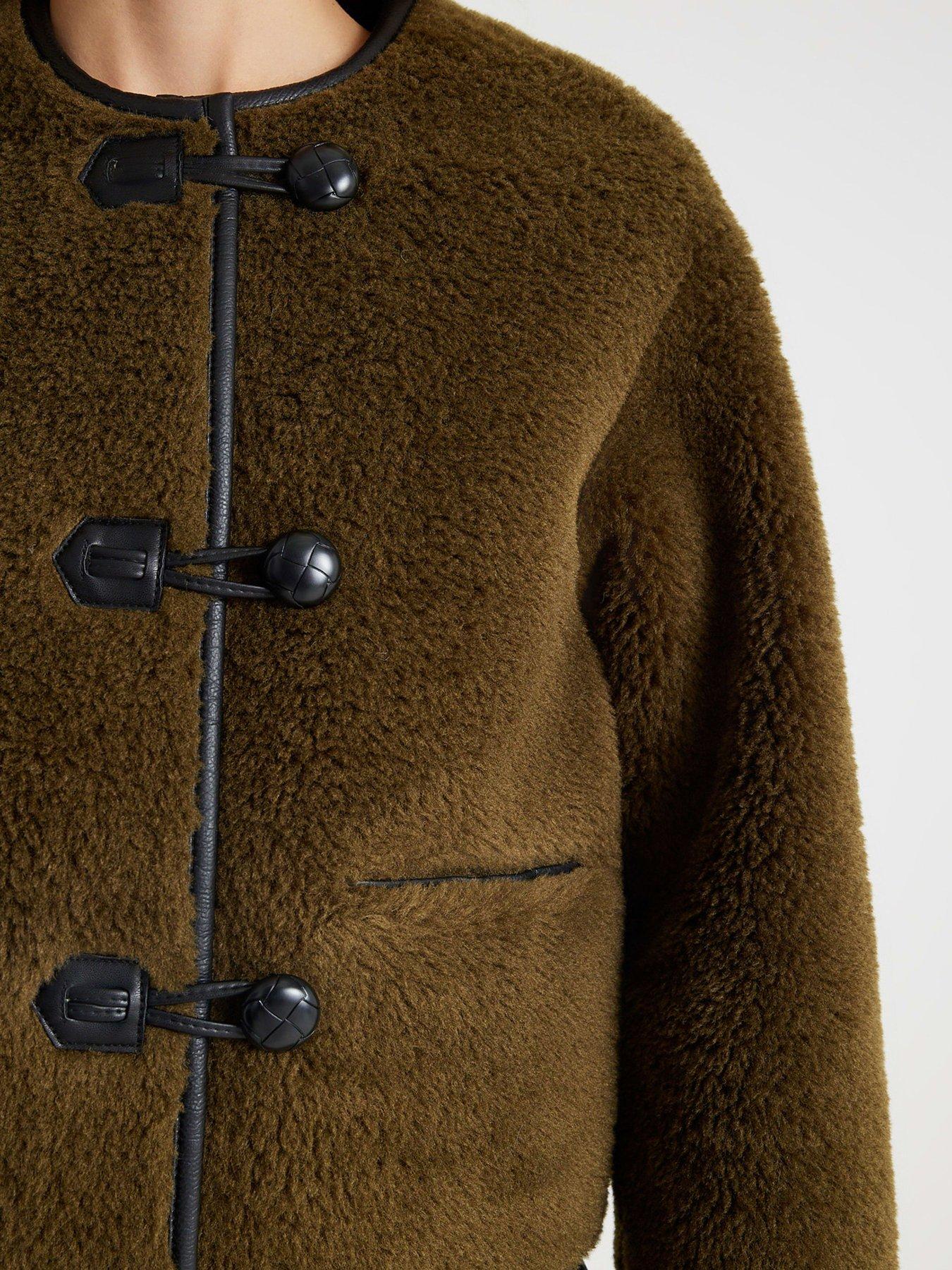 Image 4 of 4 of River Island Borg Button Through Duffle - Khaki