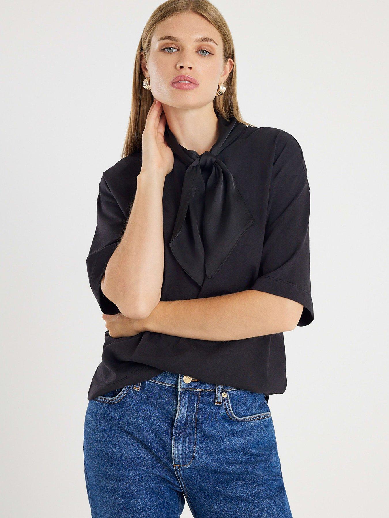 River Island Short Sleeve Scarf Oversized T-Shirt - Black