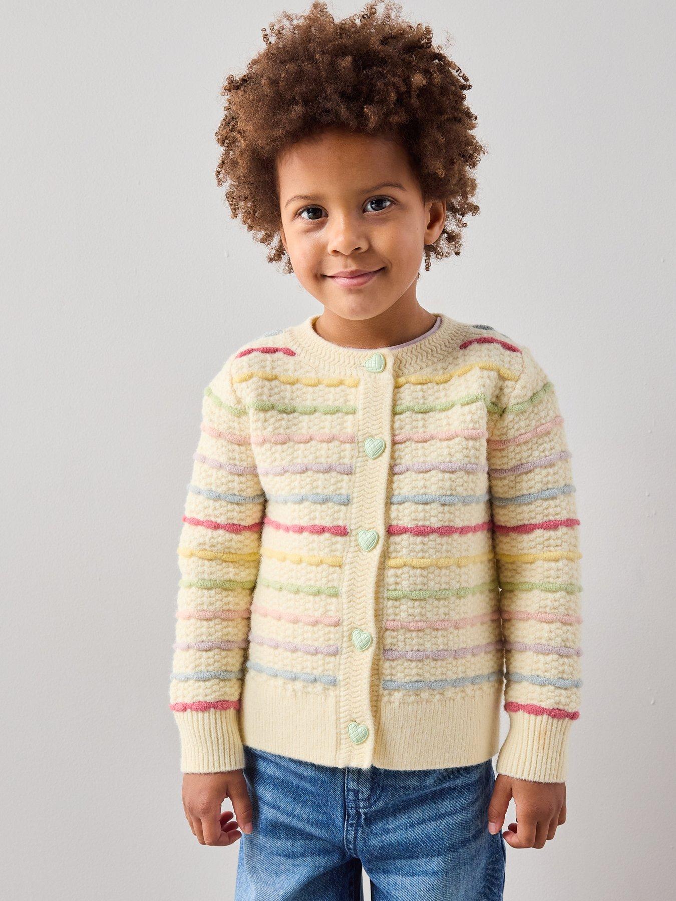 Image 1 of 7 of The Very Collection Girls Rainbow Stripe Cardigan - Cream