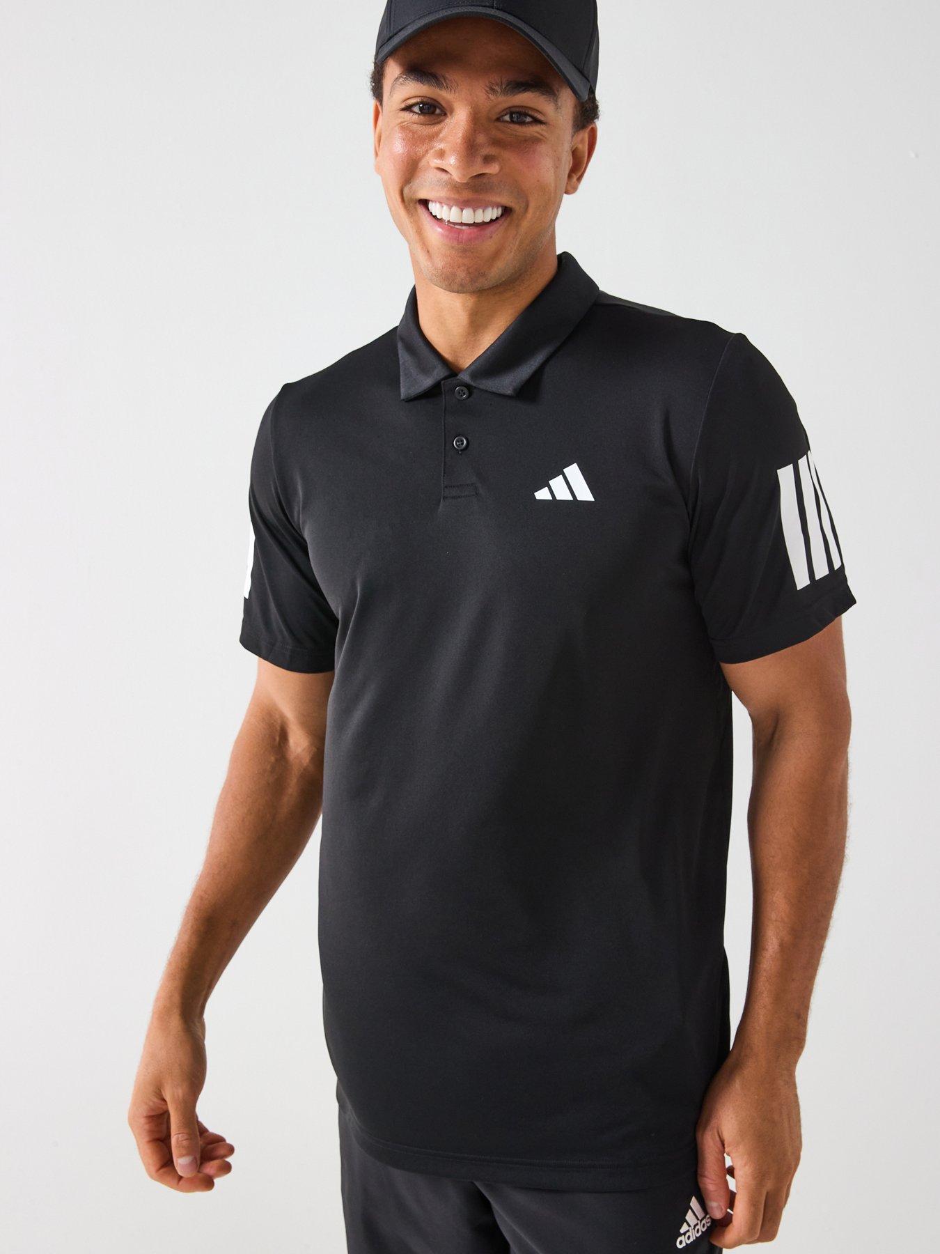 adidas Mens Tennis Club 3 Stripe Polo - Black