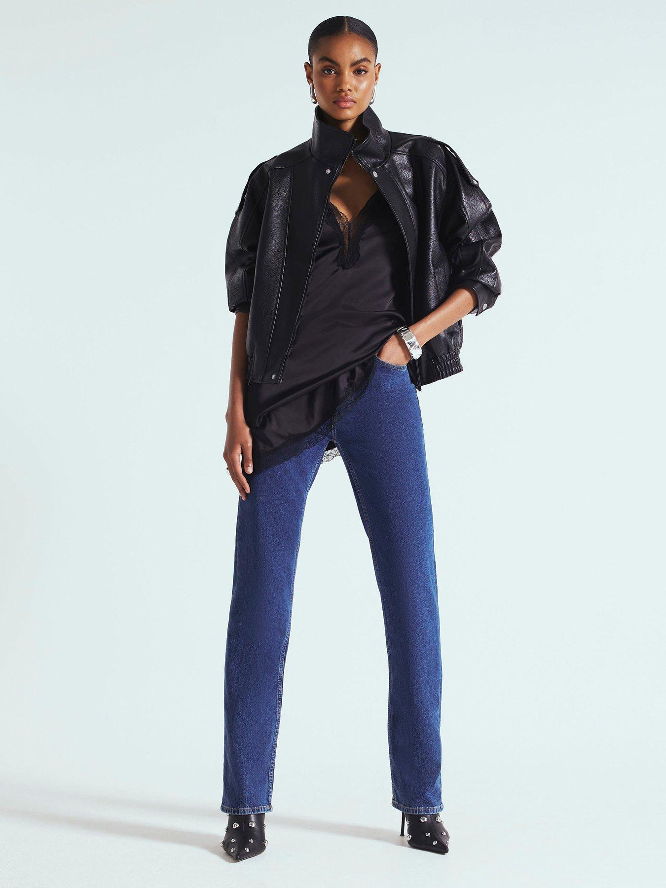 River Island Ultimate Pu Batwing Funnel Jacket - Black