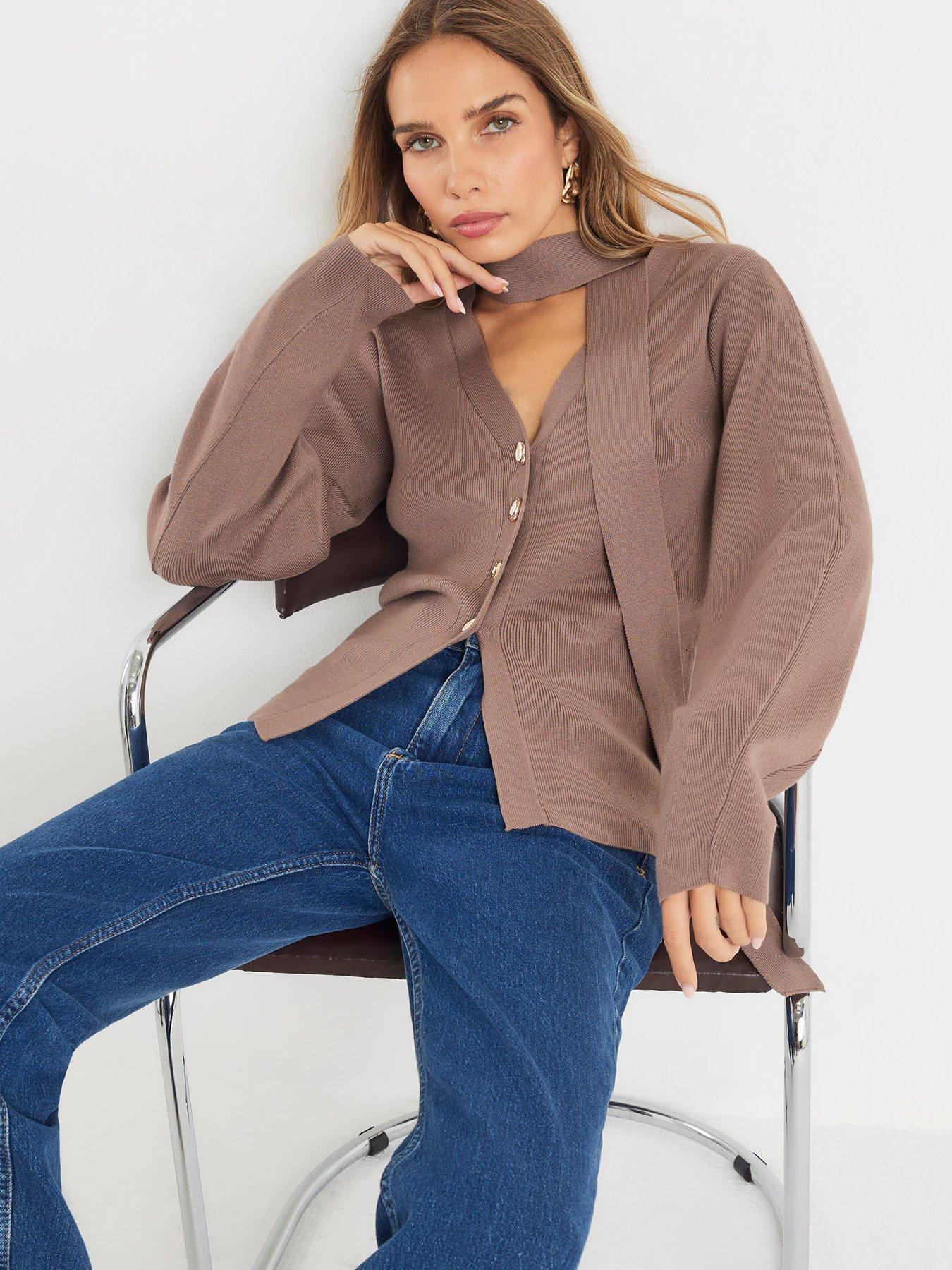 River Island Tie Neck Cardigan - Brown