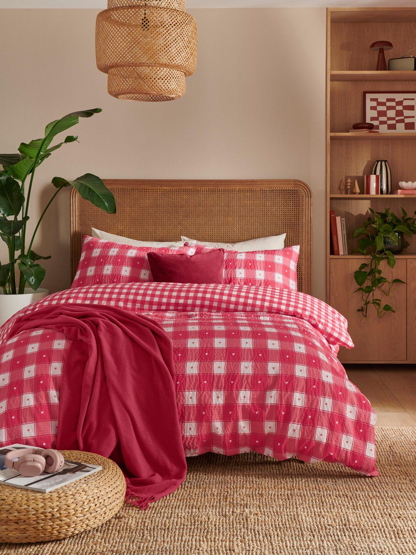 Copenhagen Home Love Hearts Check Duvet Cover Set - Double