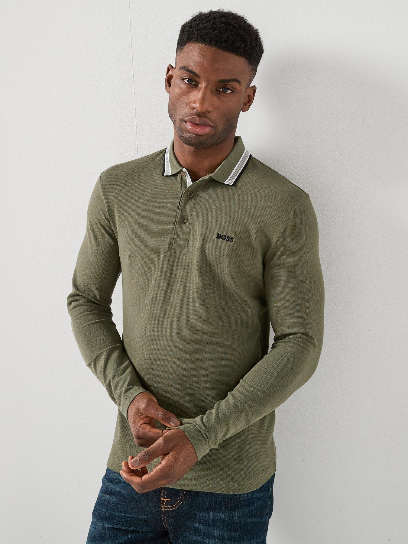 BOSS Plisy Long Sleeve Tipped Polo Shirt - Green