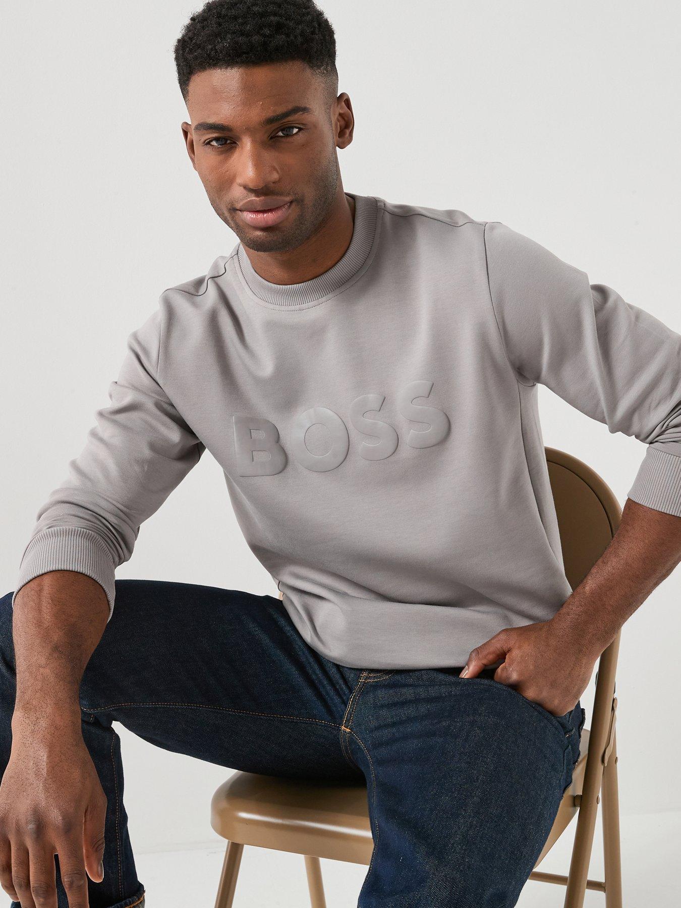 BOSS Salbo Tonal Logo Crew Sweatshirt - Grey