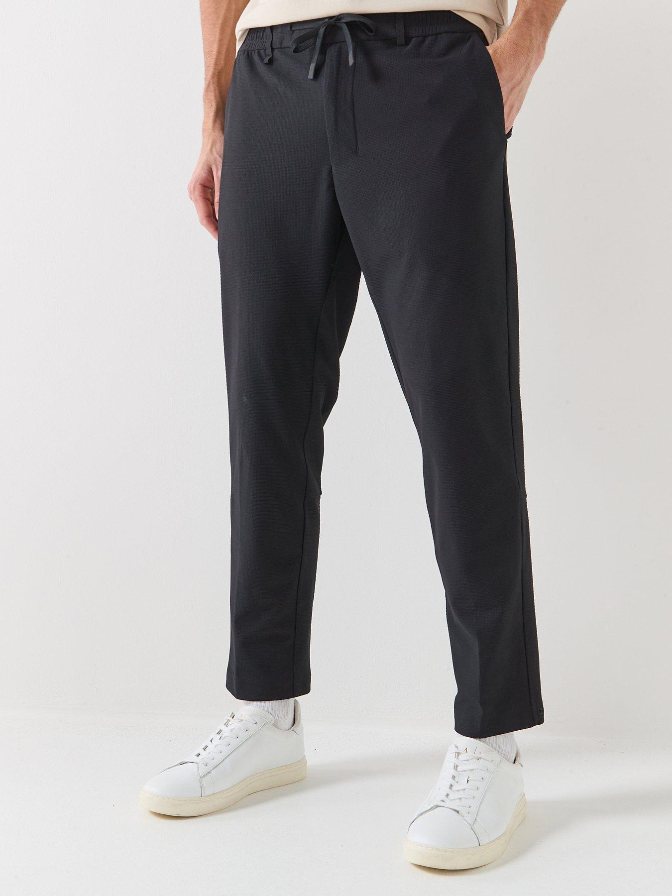 BOSS Tr_Basin Waffle Trousers, Black, Size 46=Uk30In, Inside Leg Regular, Men