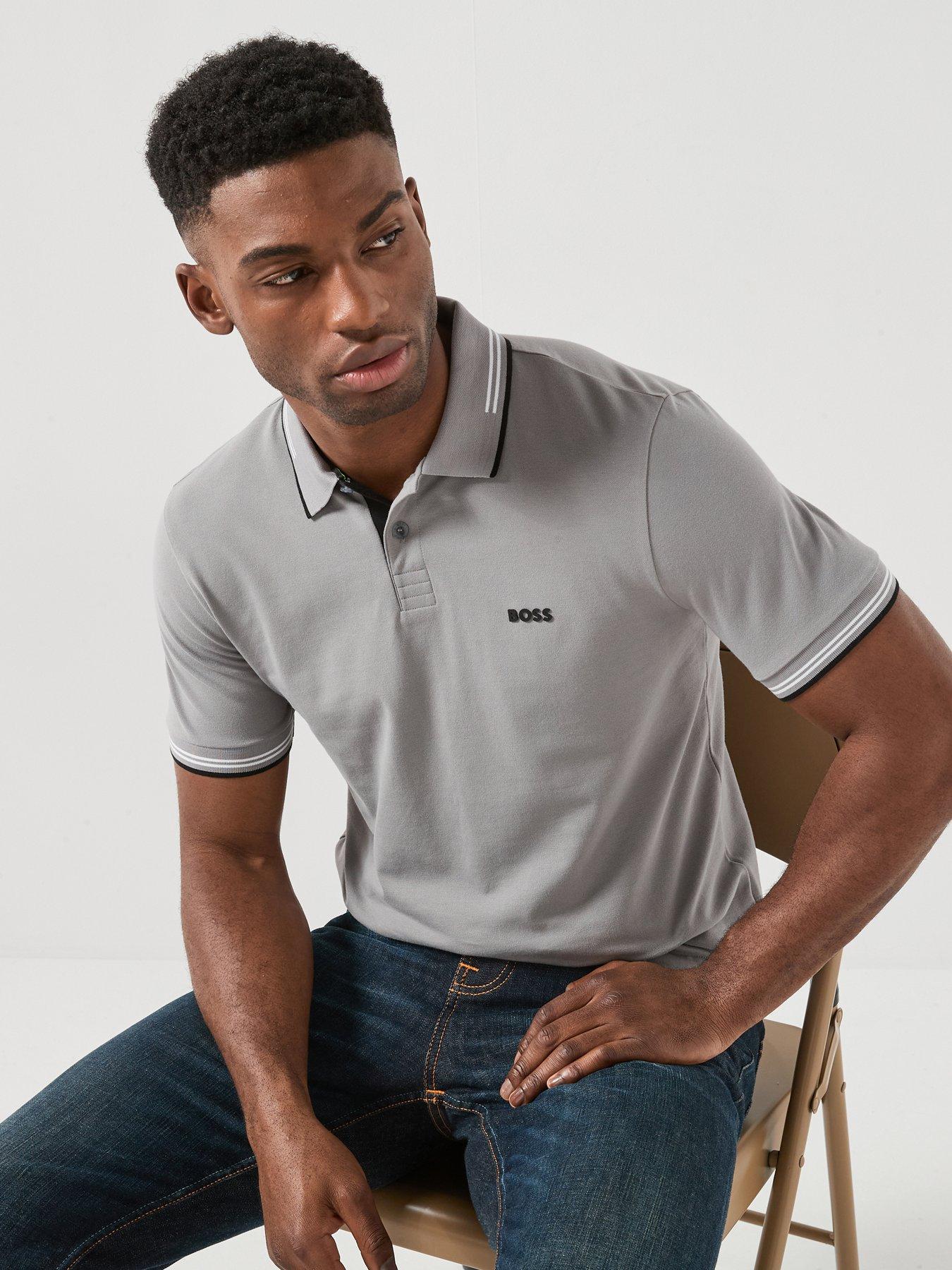 Image 1 of 6 of BOSS Paul Slim Fit Tipped Polo Shirt - Grey