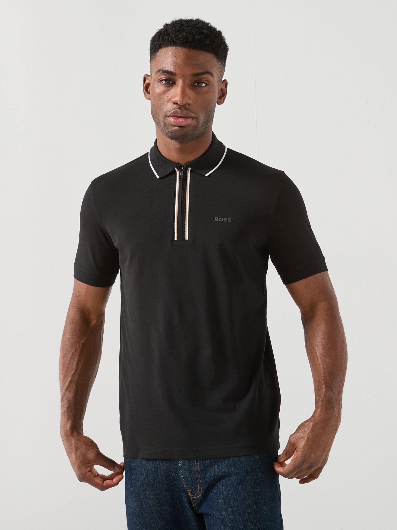 BOSS Philix 1/4 Zip Polo Shirt, Black, Size M, Men