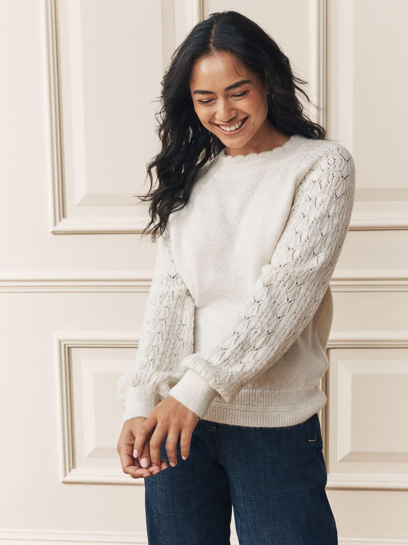 Laura Ashley Pointelle Crew Neck Jumper - Cream