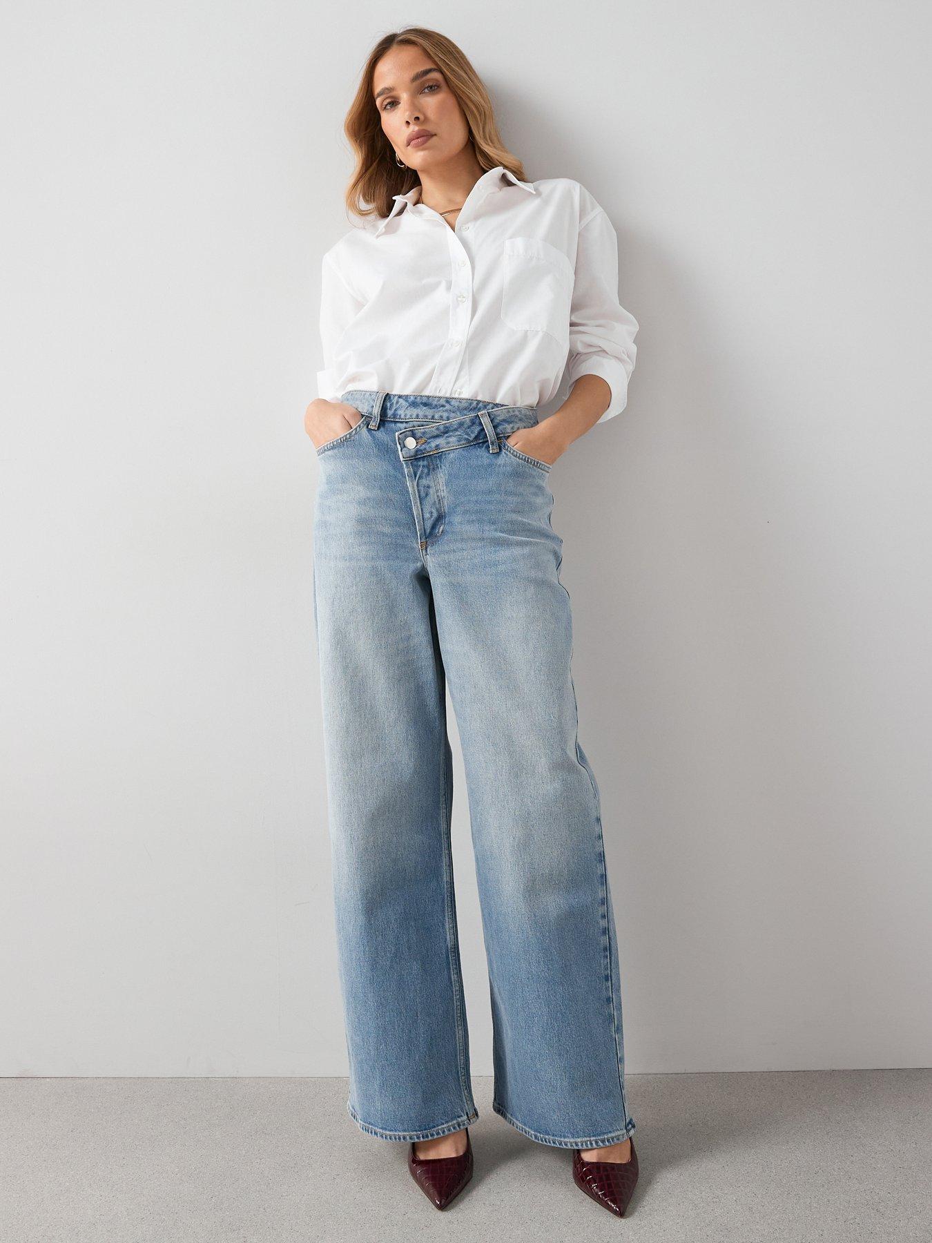 The Very Collection Wrap Front Wide Leg Jeans - Mid Wash