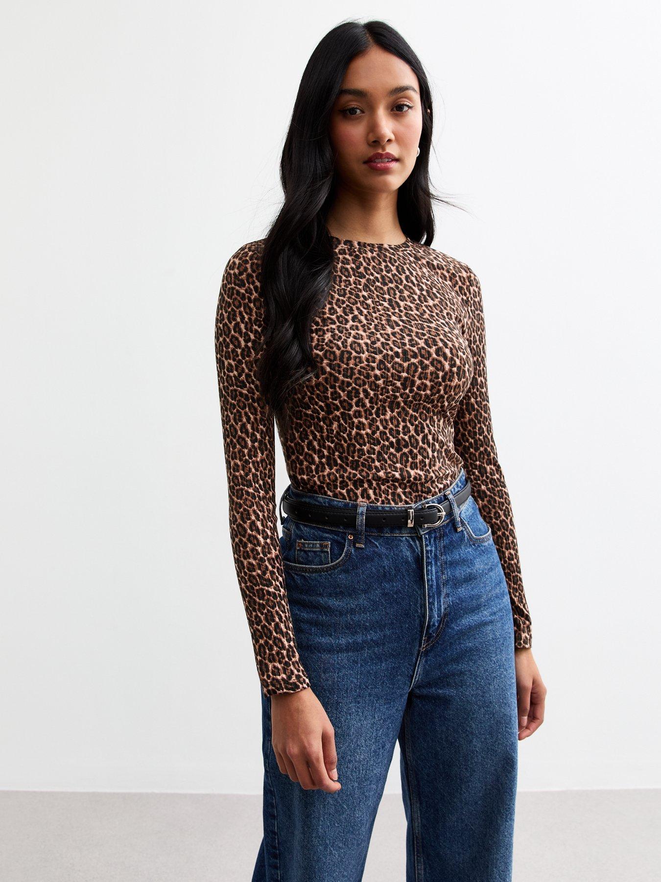 undefined Leopard Print Ribbed Bodysuit - Brown
