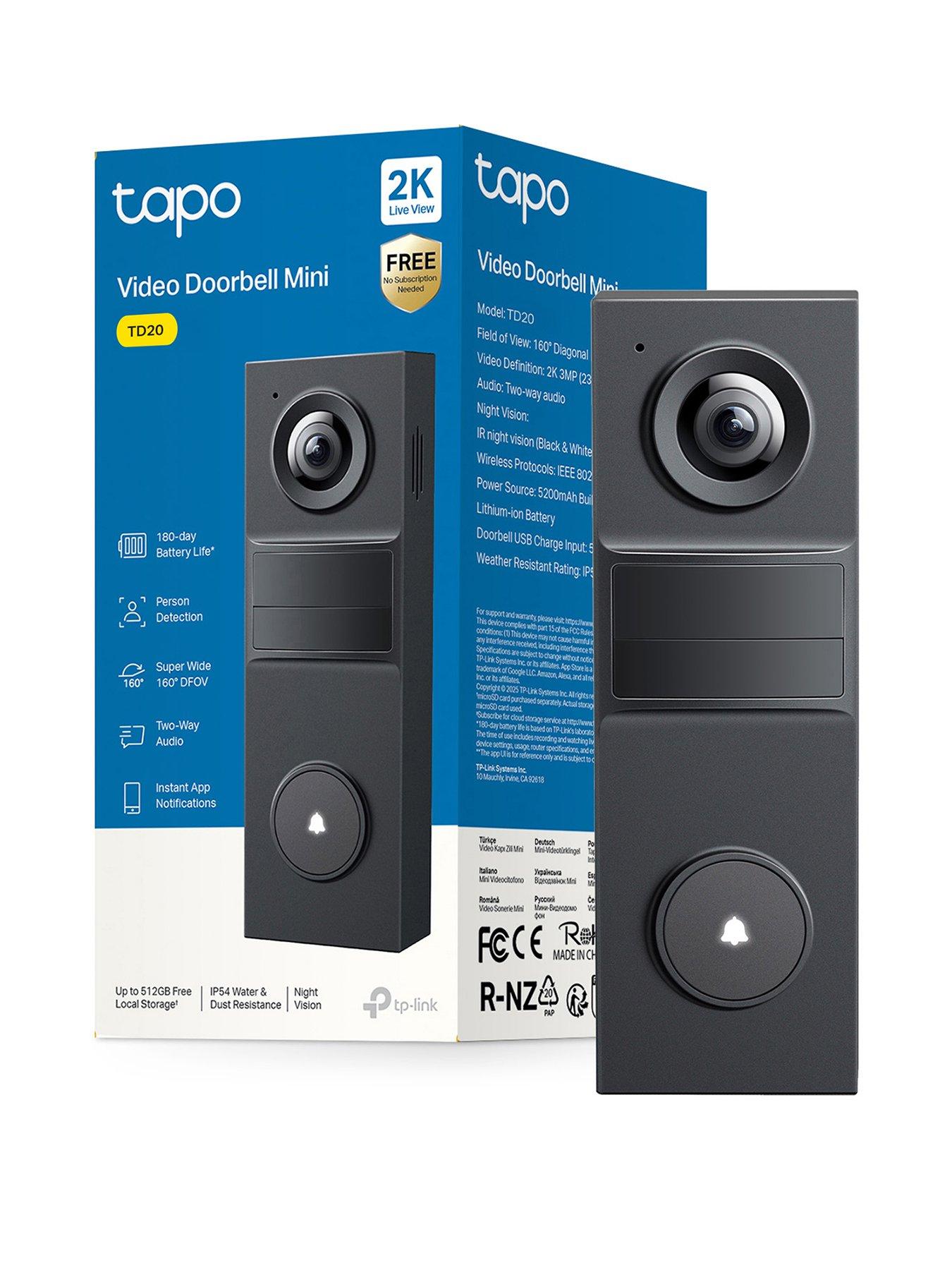 TP Link Tapo TD20 2k Slim Video Doorbell, Head-to-Toe View, Battery Powered, No Monthly Fee