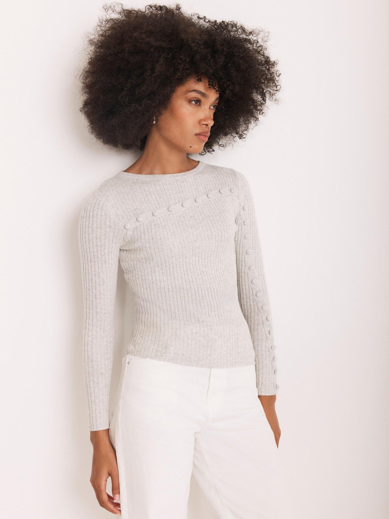 undefined Asymmetric Knit Top - Grey