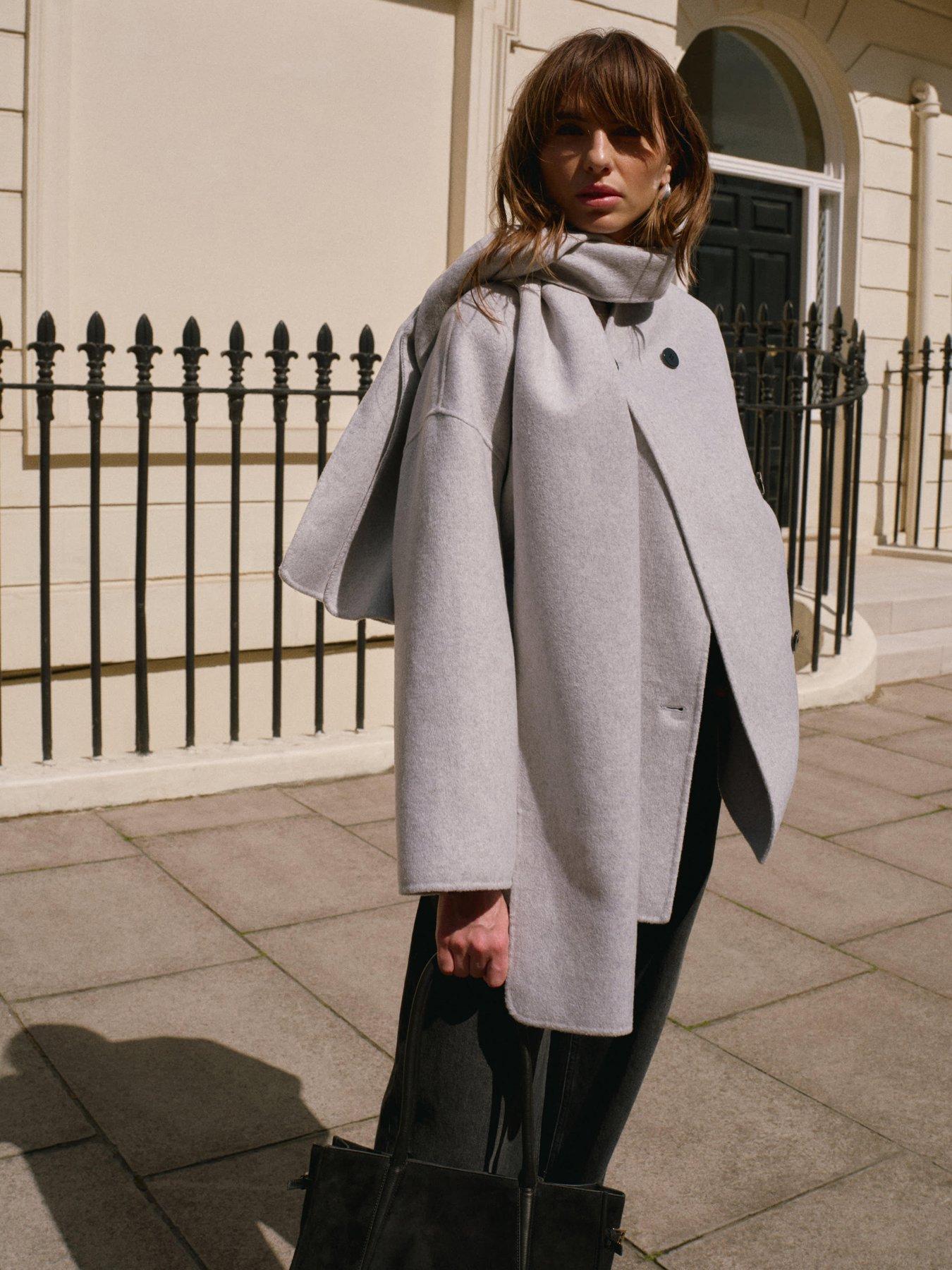 undefined Scarf Coat - Light Grey