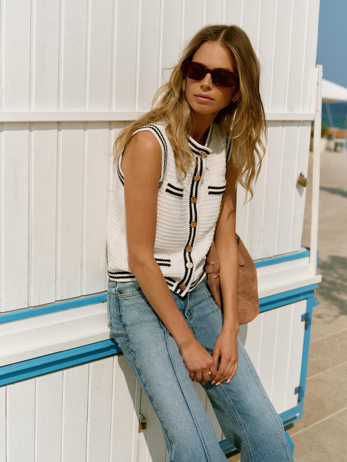 undefined Ivory Tipped Knit Waistcoat - White