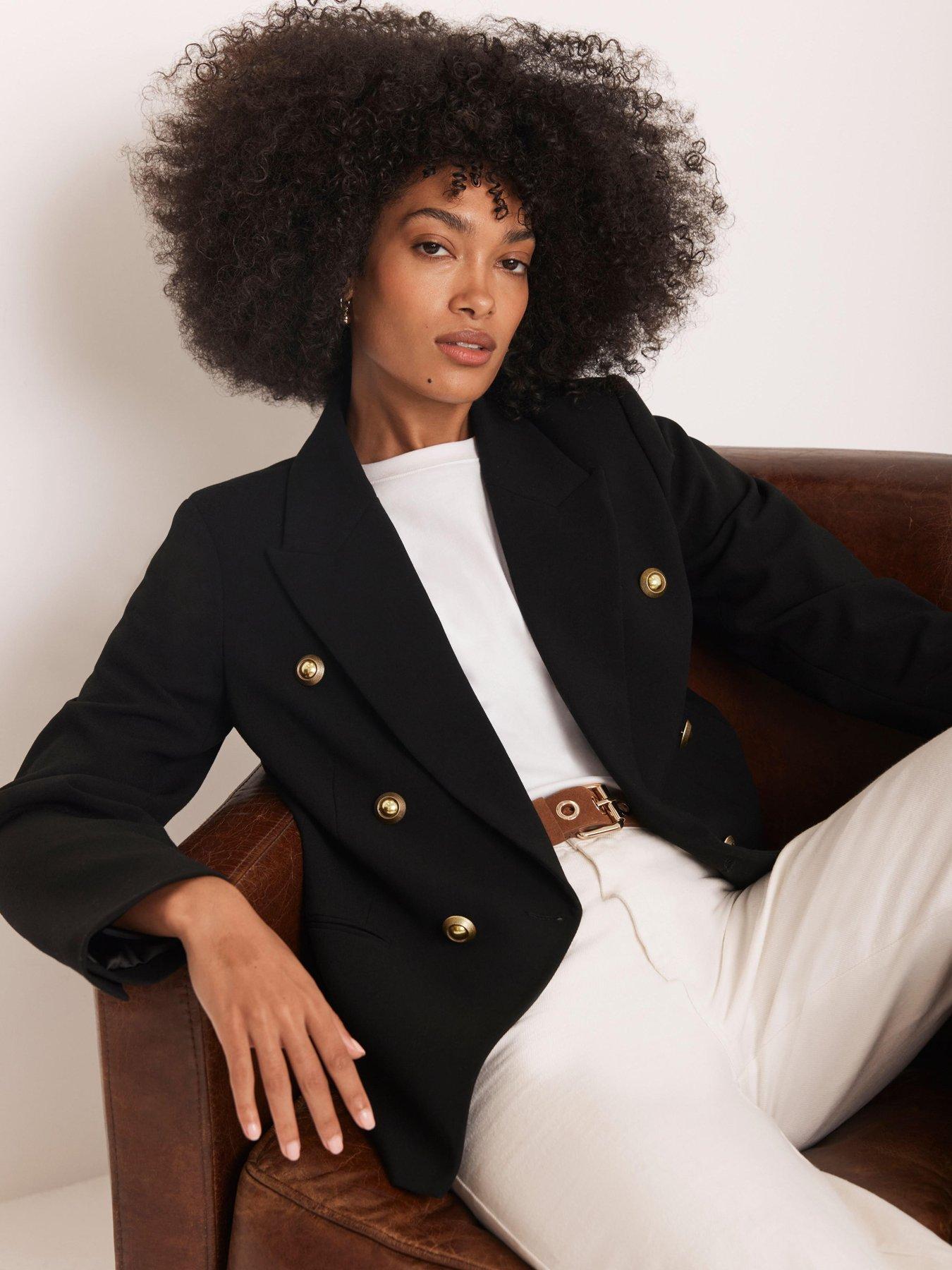 undefined Double Breasted Blazer - Black
