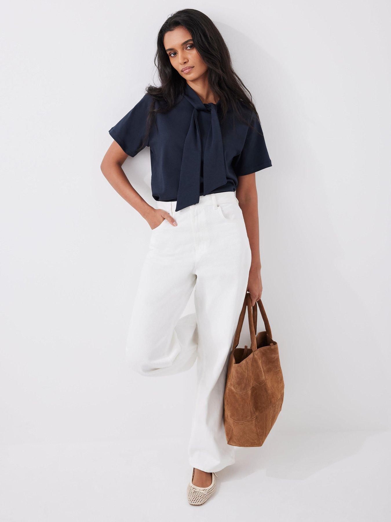 undefined Navy Ultimate Tie Neck Top - Blue
