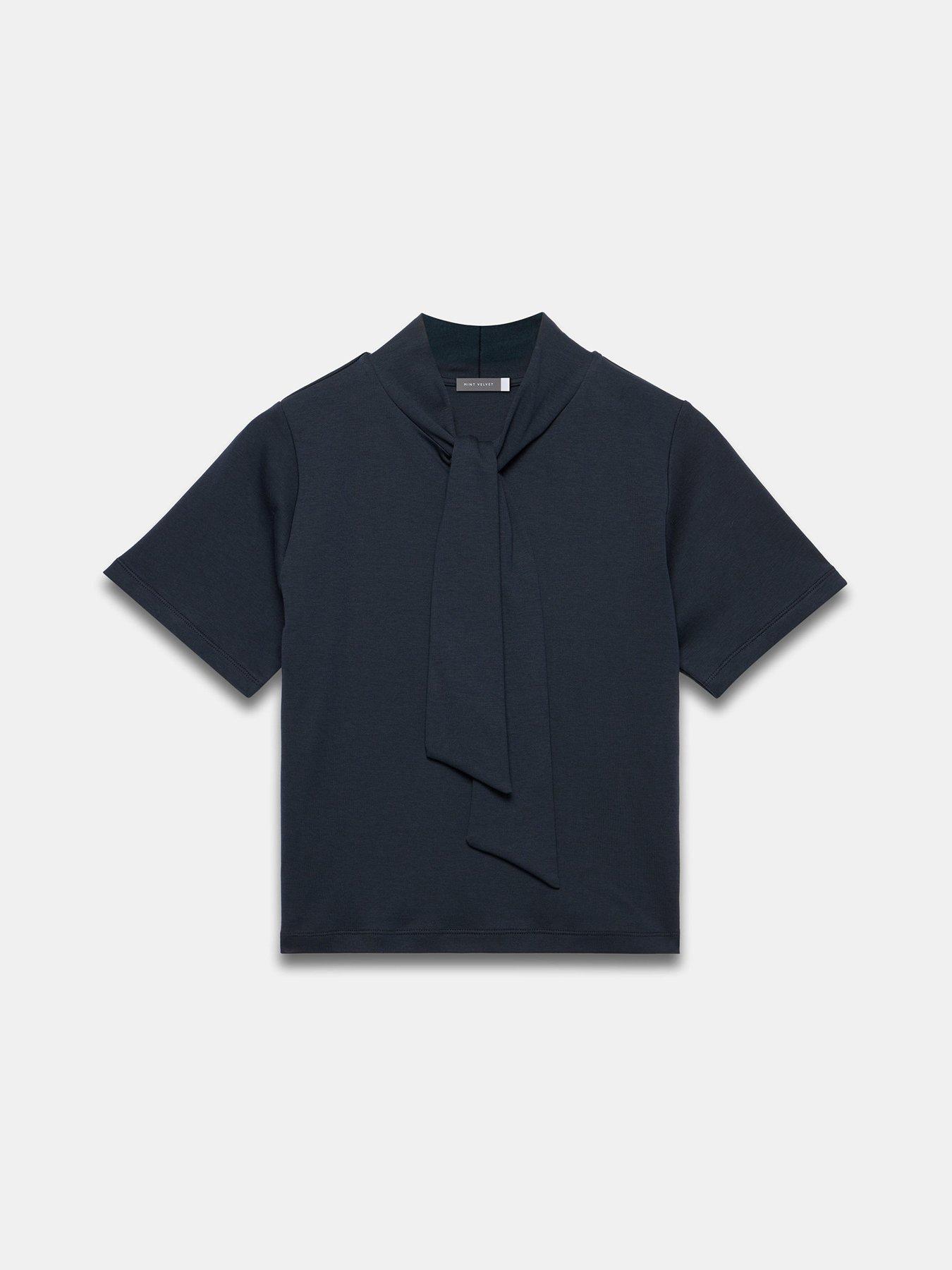 Image 5 of 6 of Mint Velvet Navy Ultimate Tie Neck Top - Blue