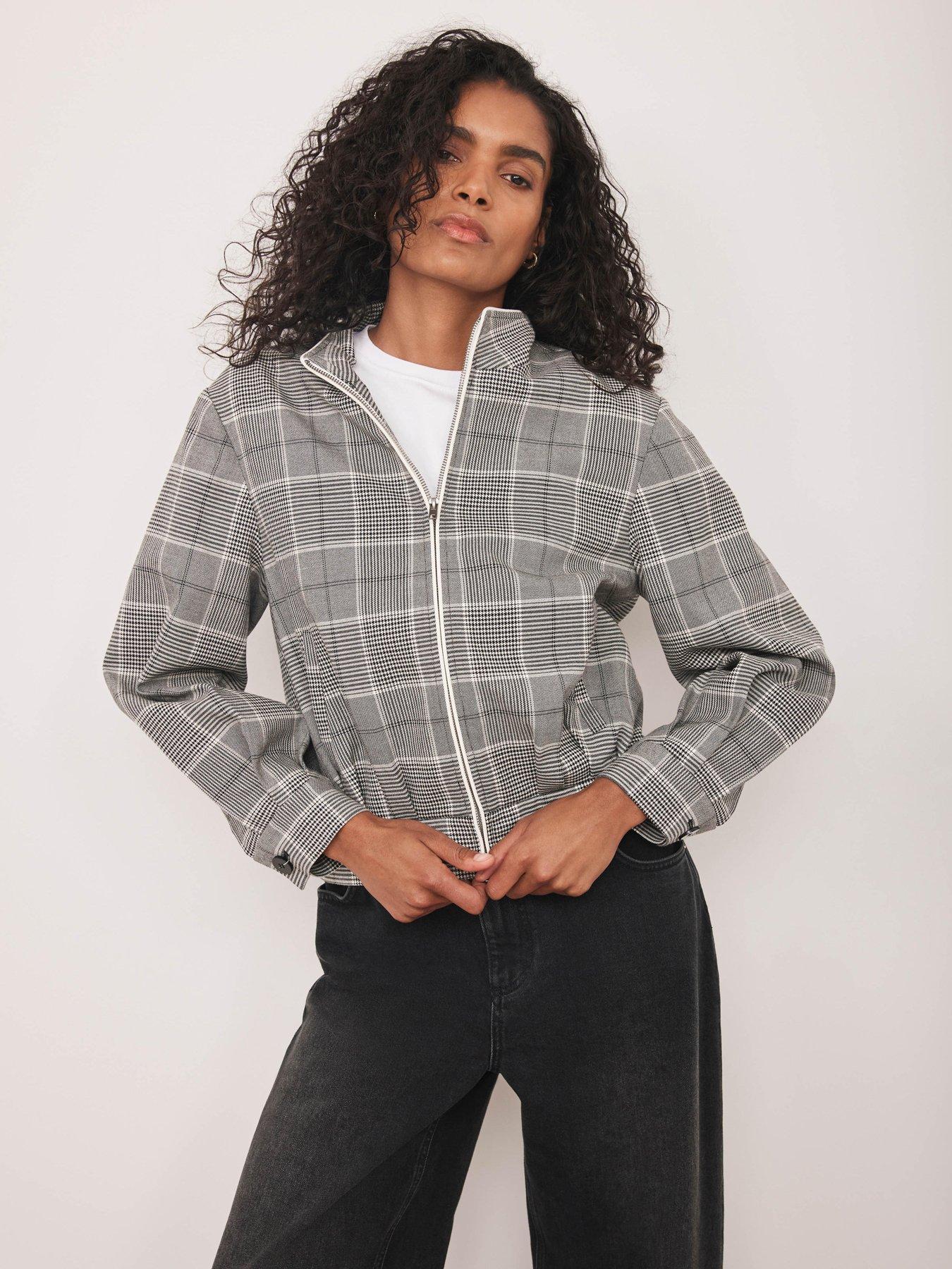 Mint Velvet Bold Check Blouson Bomber - Grey