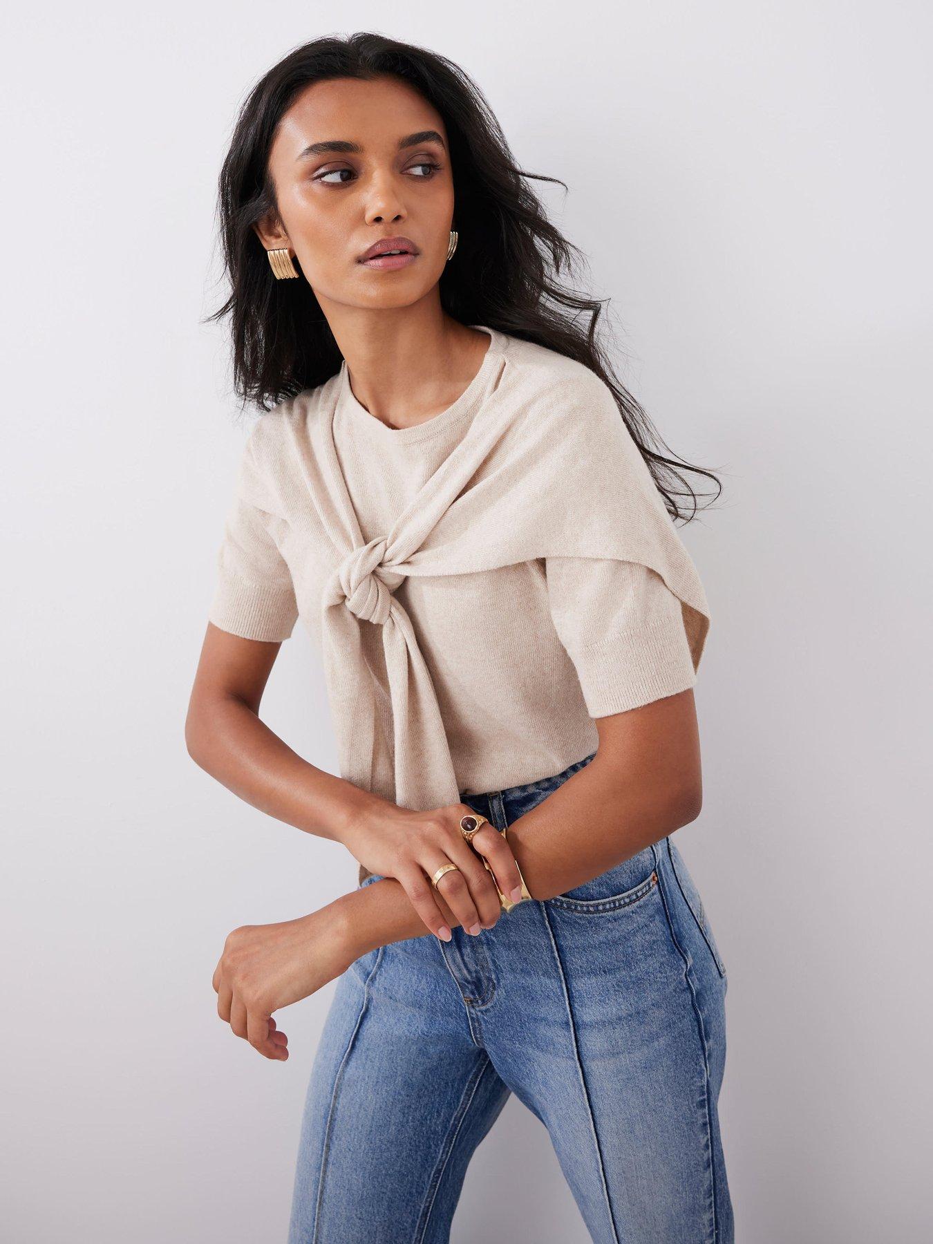 Image 2 of 6 of Mint Velvet Neutral Scarf Knit Top - Cream