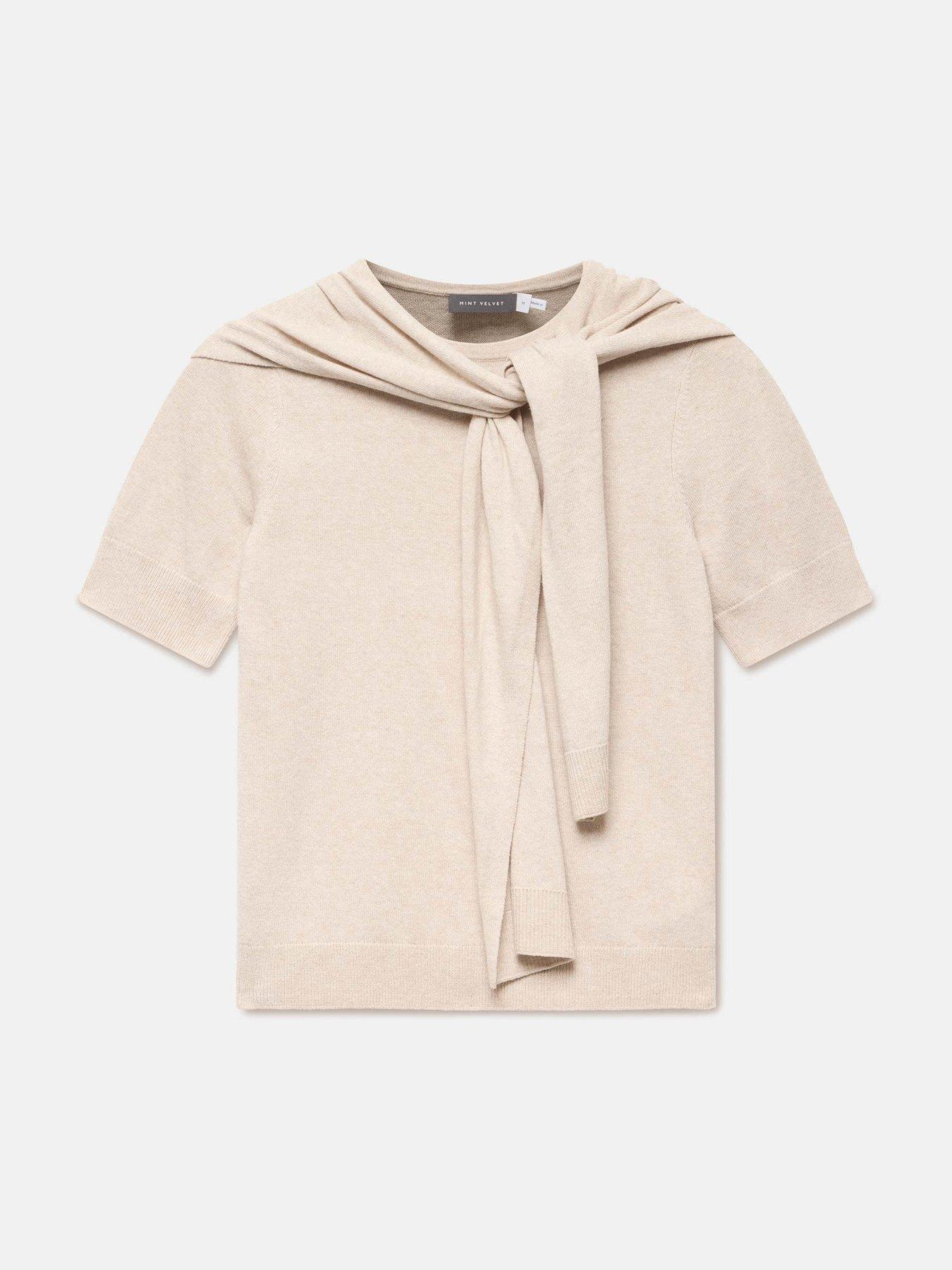 Image 5 of 6 of Mint Velvet Neutral Scarf Knit Top - Cream