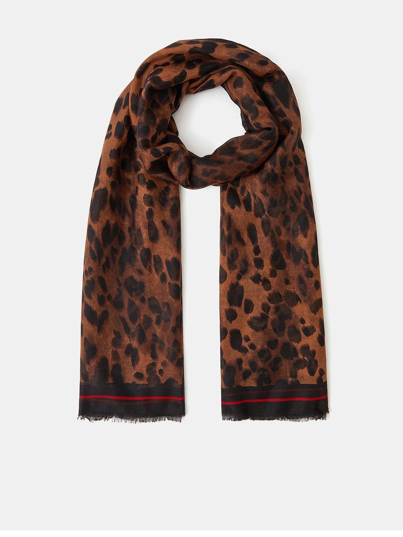 Image 1 of 3 of Accessorize Lightweight Leopard Print Scarf - Brown