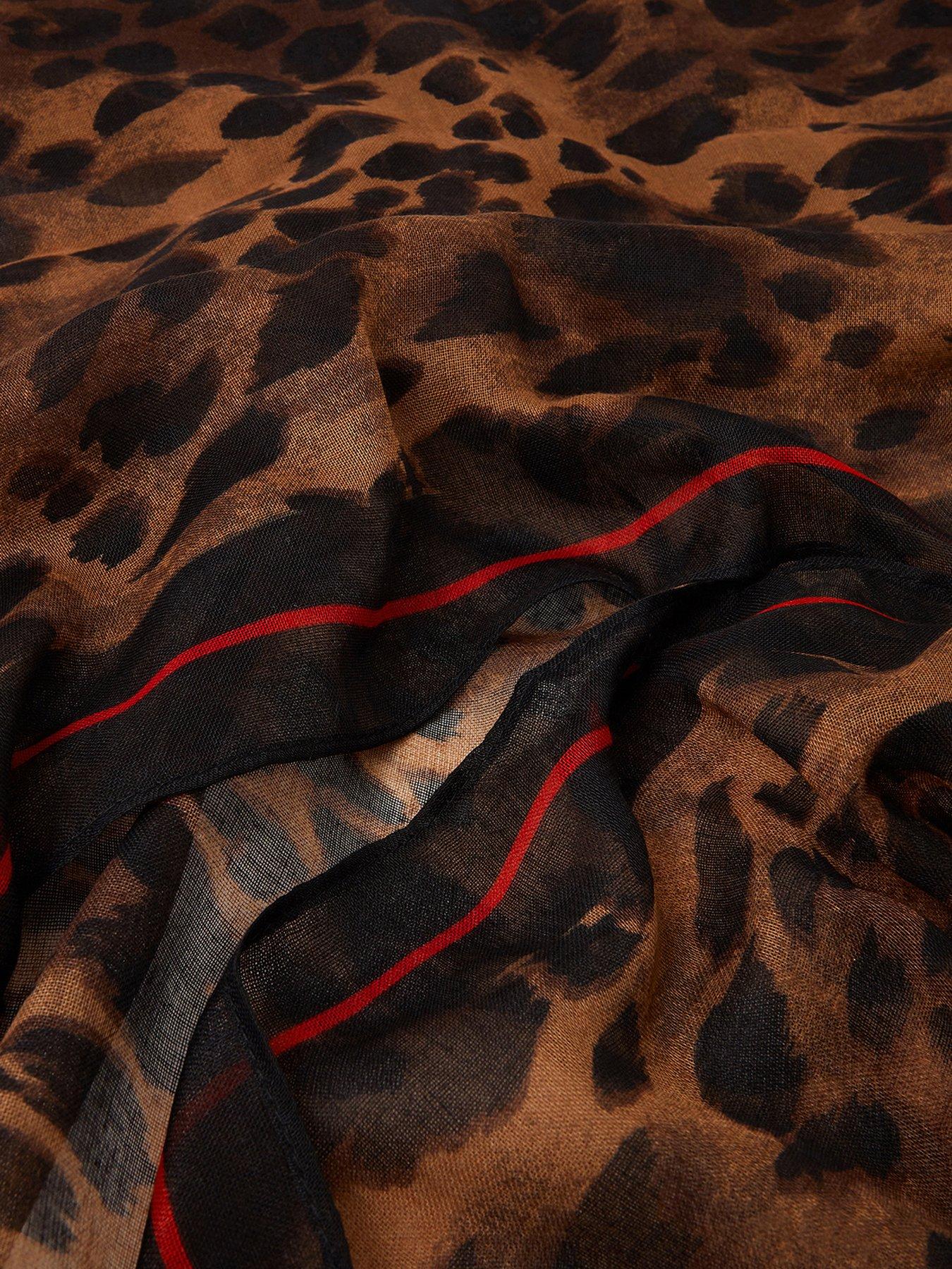 Image 3 of 3 of Accessorize Lightweight Leopard Print Scarf - Brown