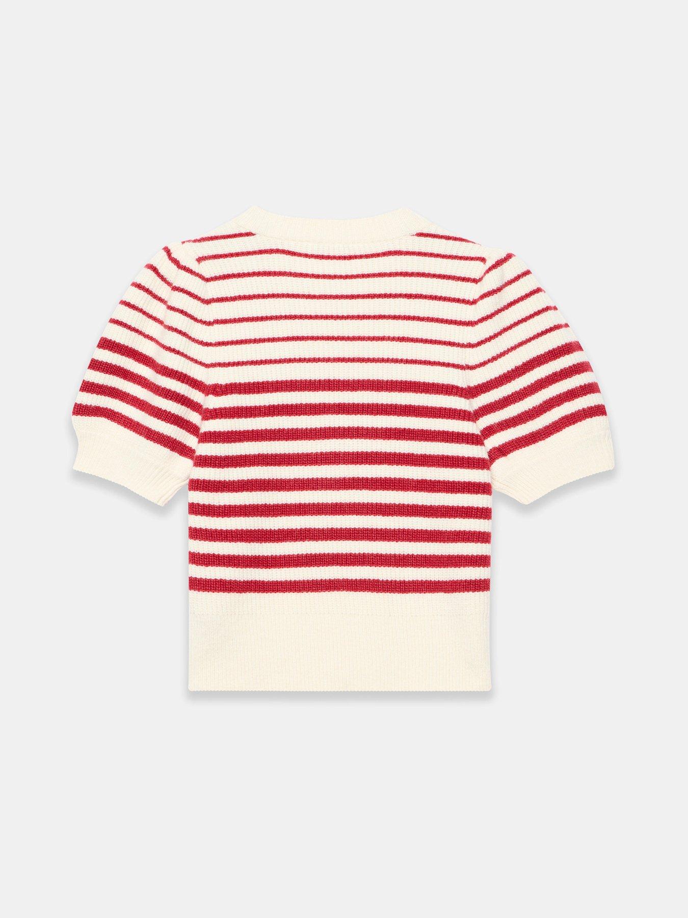 Image 6 of 6 of Mint Velvet Stripe Puff Sleeve Knit Top - Red