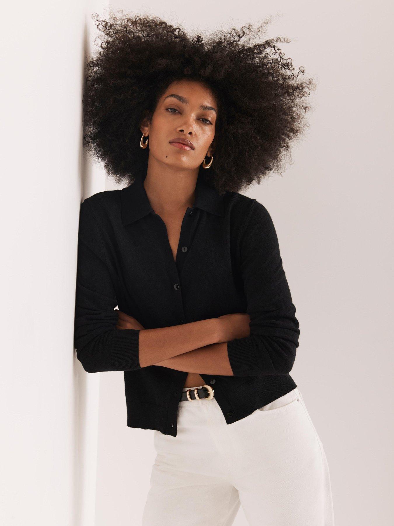 undefined Button Collar Cardigan - Black