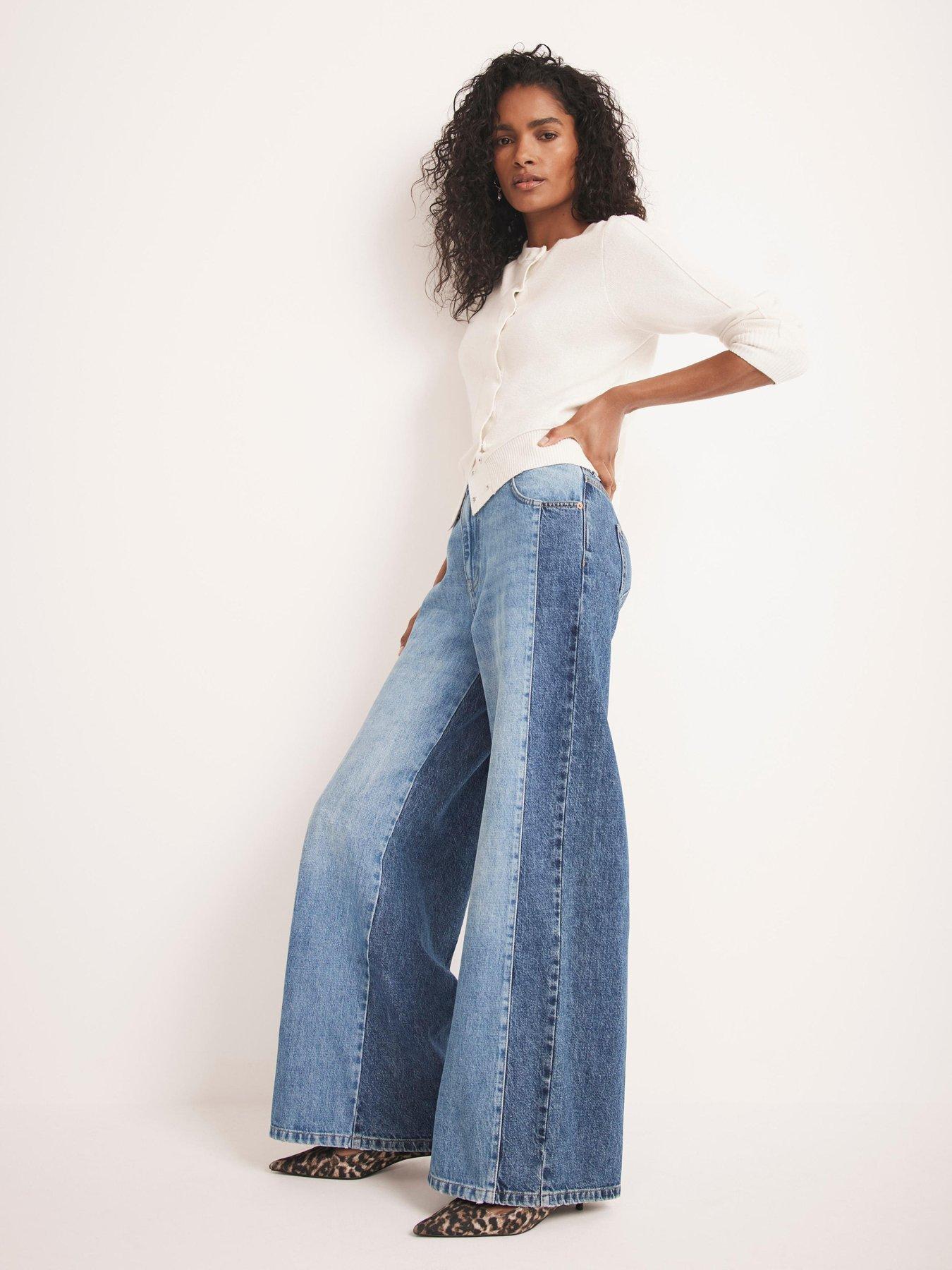 Mint Velvet Blocked Stripe Wide Leg Jean - Blue