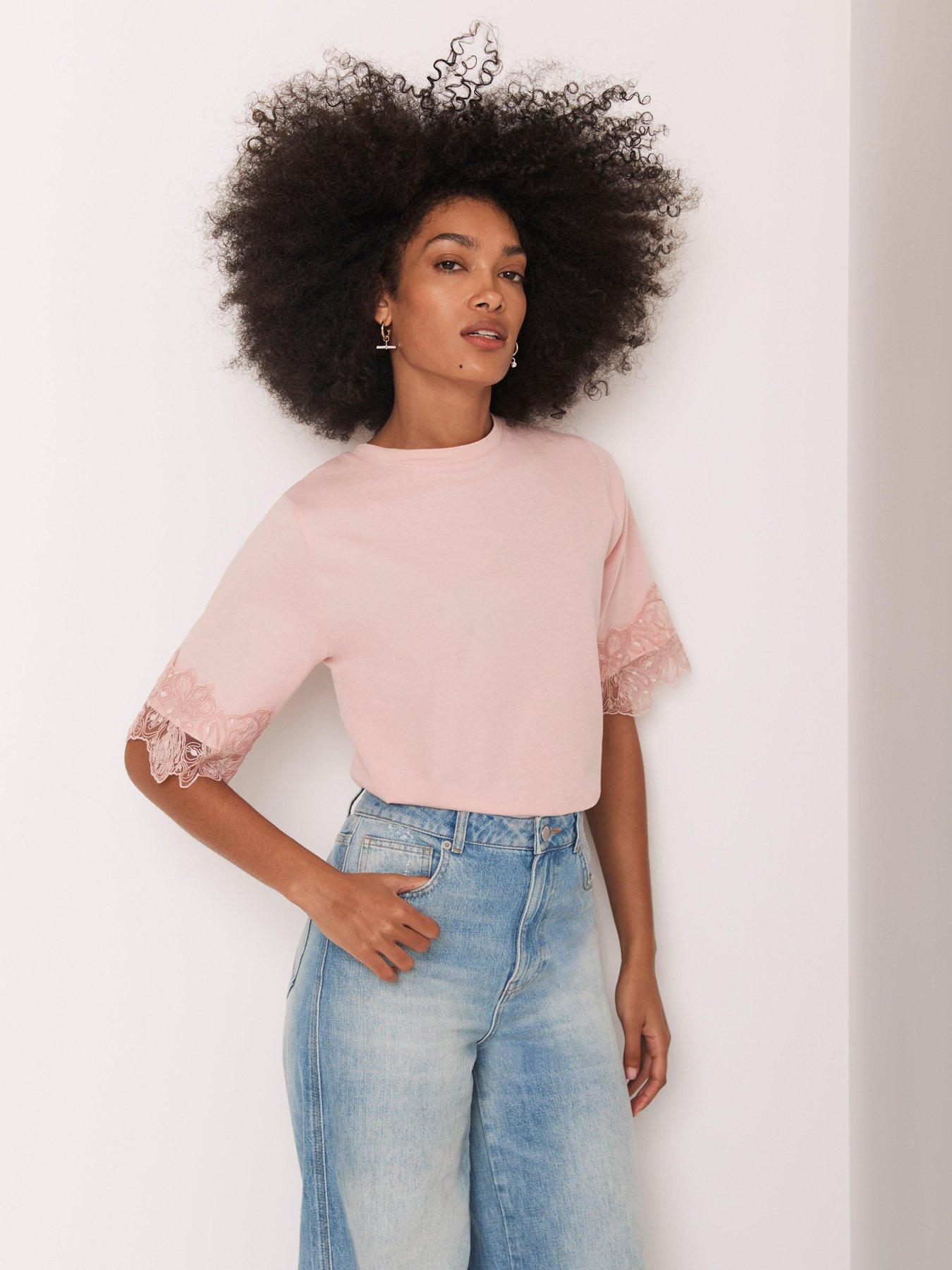 undefined Lace Trim T-Shirt - Pink