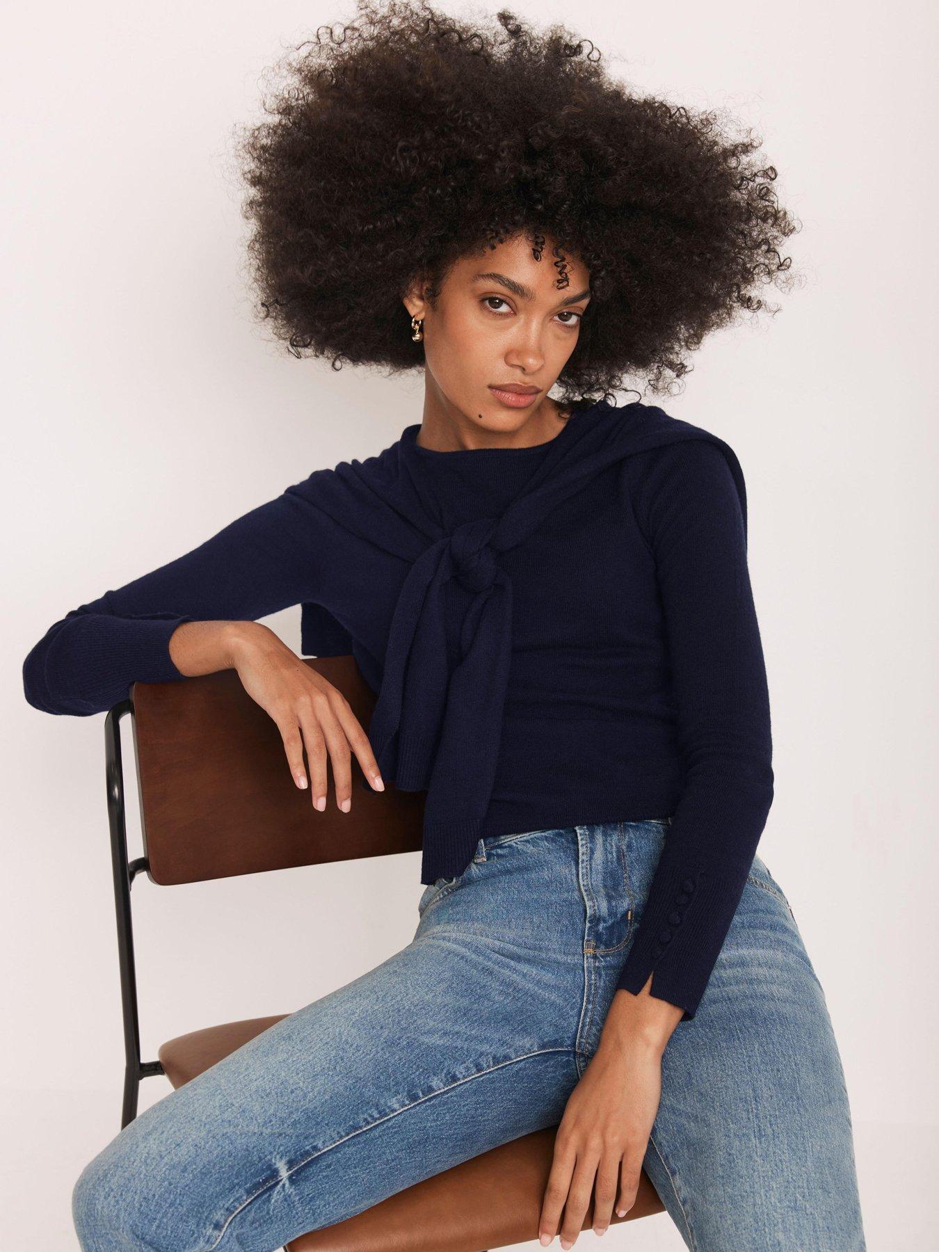 undefined Navy Scarf Detail Jumper - Blue