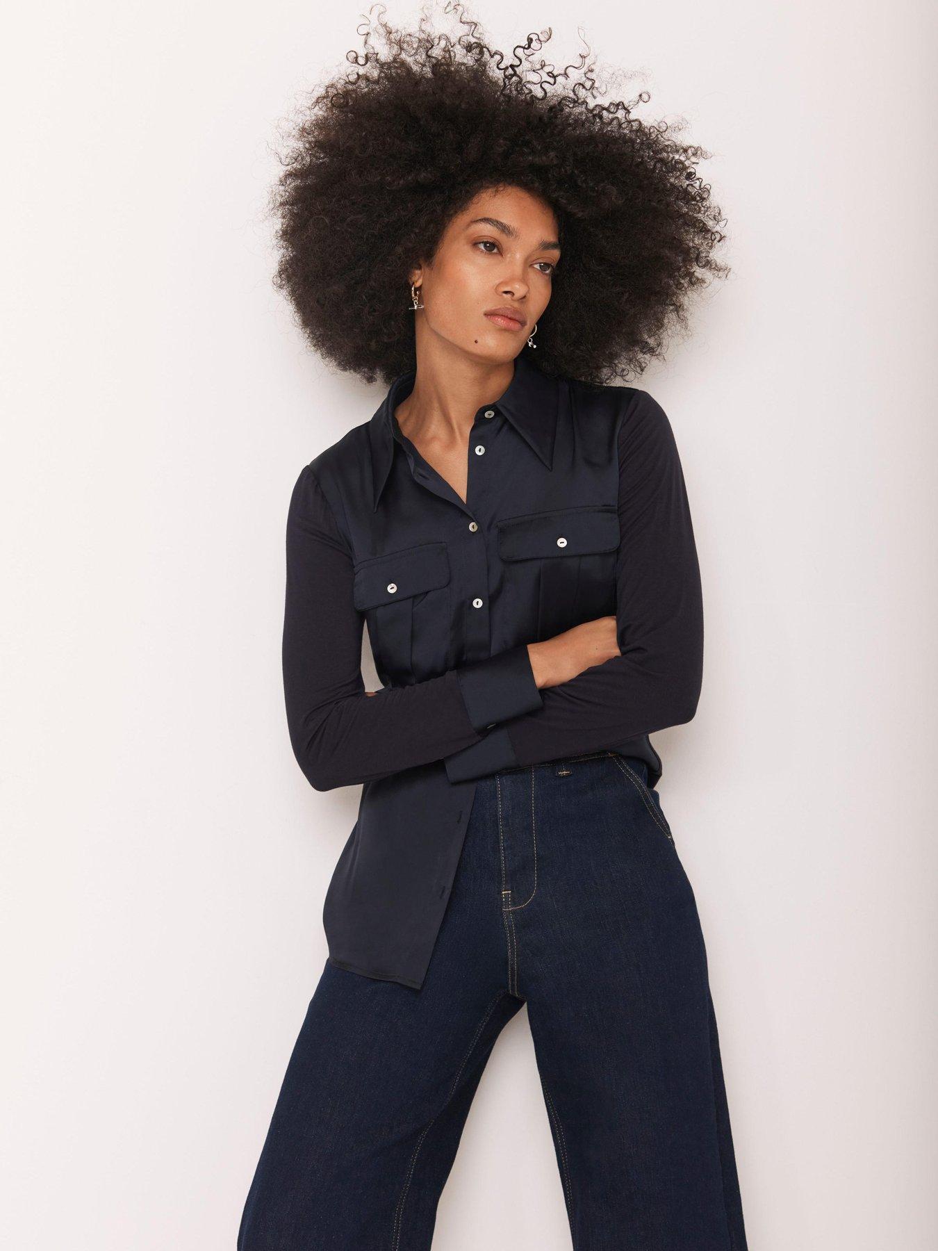 undefined Navy Satin Utility Shirt - Blue