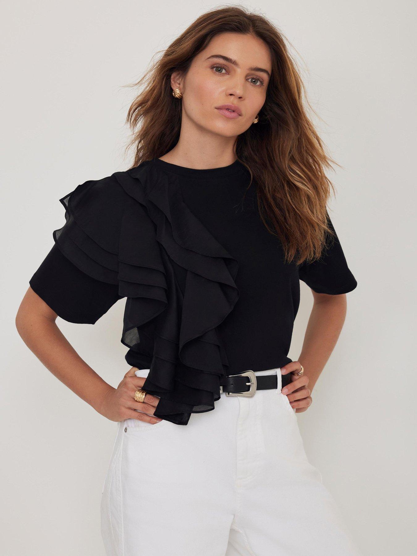 undefined Cotton Frill T-Shirt - Black