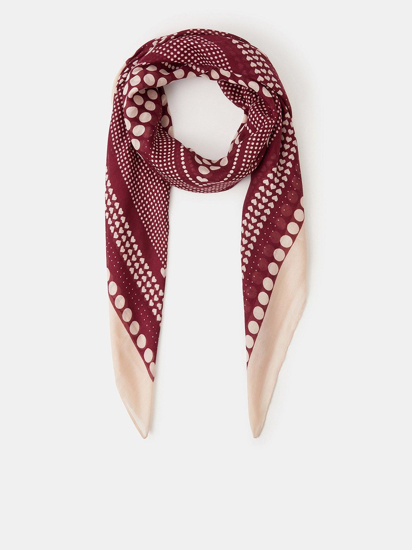 Image 1 of 3 of Accessorize Large Polka Dot Heart Satin Scarf - Red