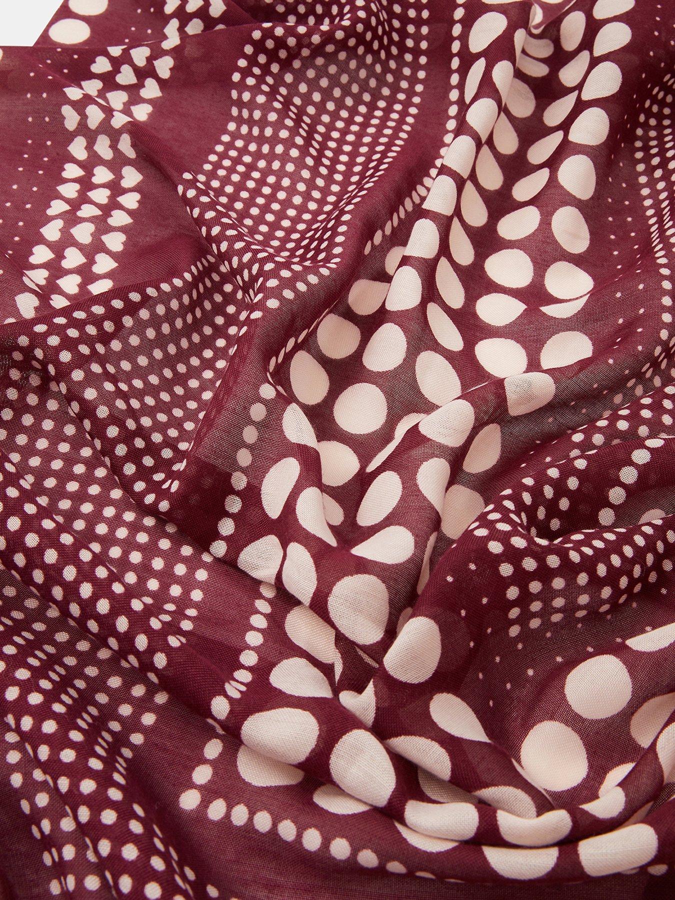 Image 3 of 3 of Accessorize Large Polka Dot Heart Satin Scarf - Red