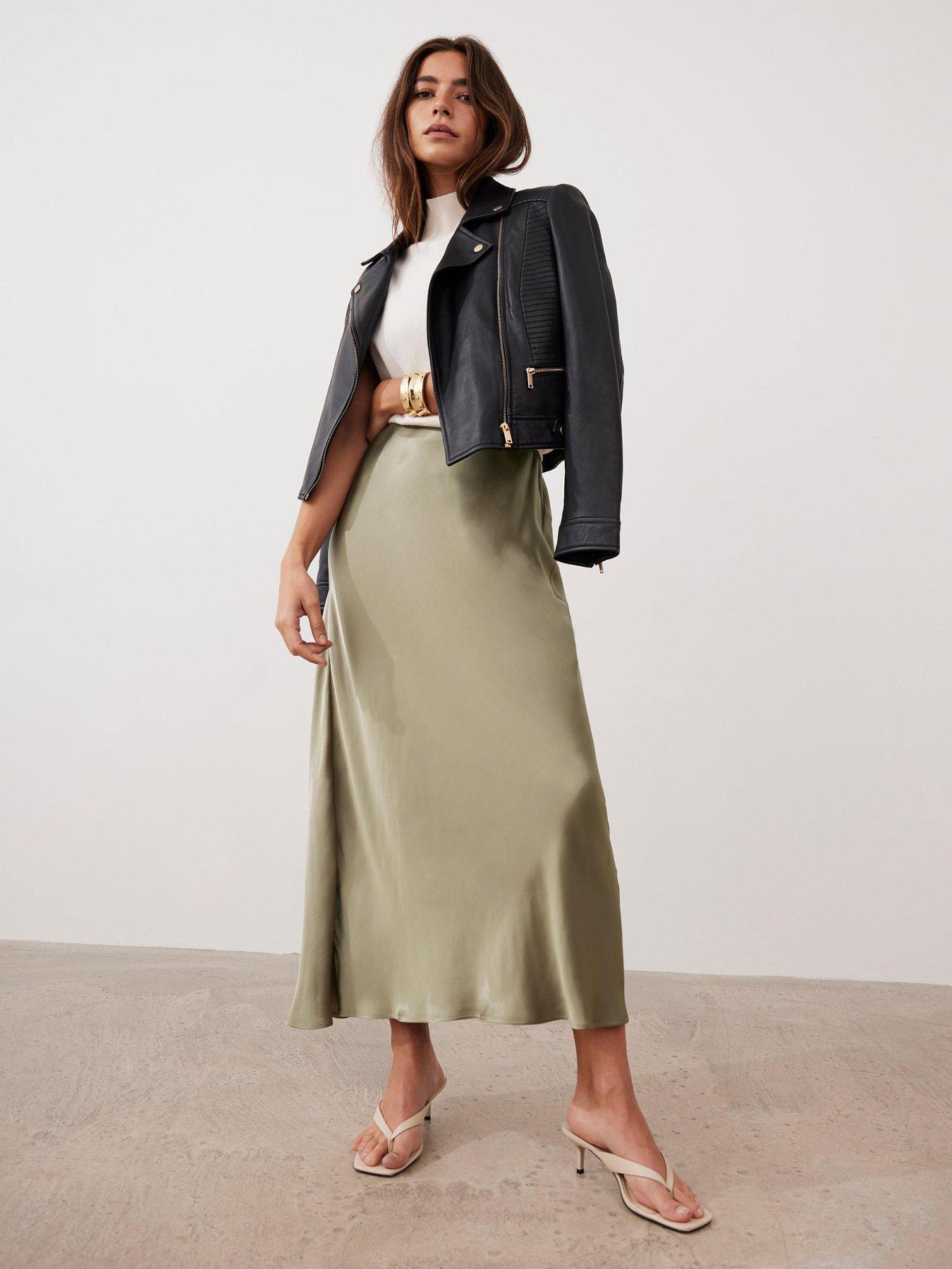 Portofino Slip On Midi Skirt - Light Khaki Multi main image 0