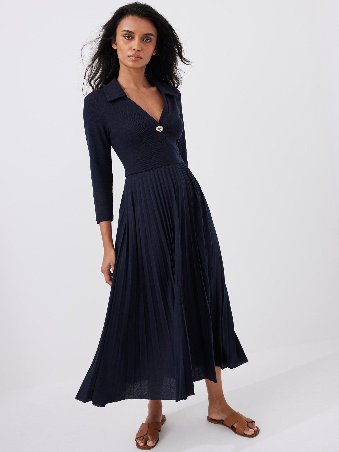 undefined Navy Polo Jersey Midi Dress - Blue