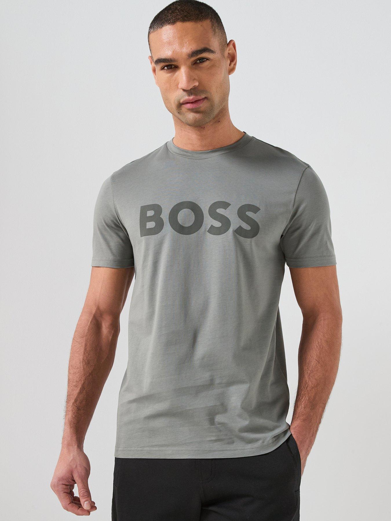 BOSS: Thinking 1 Regular Fit Large Logo T-Shirt - Grey
