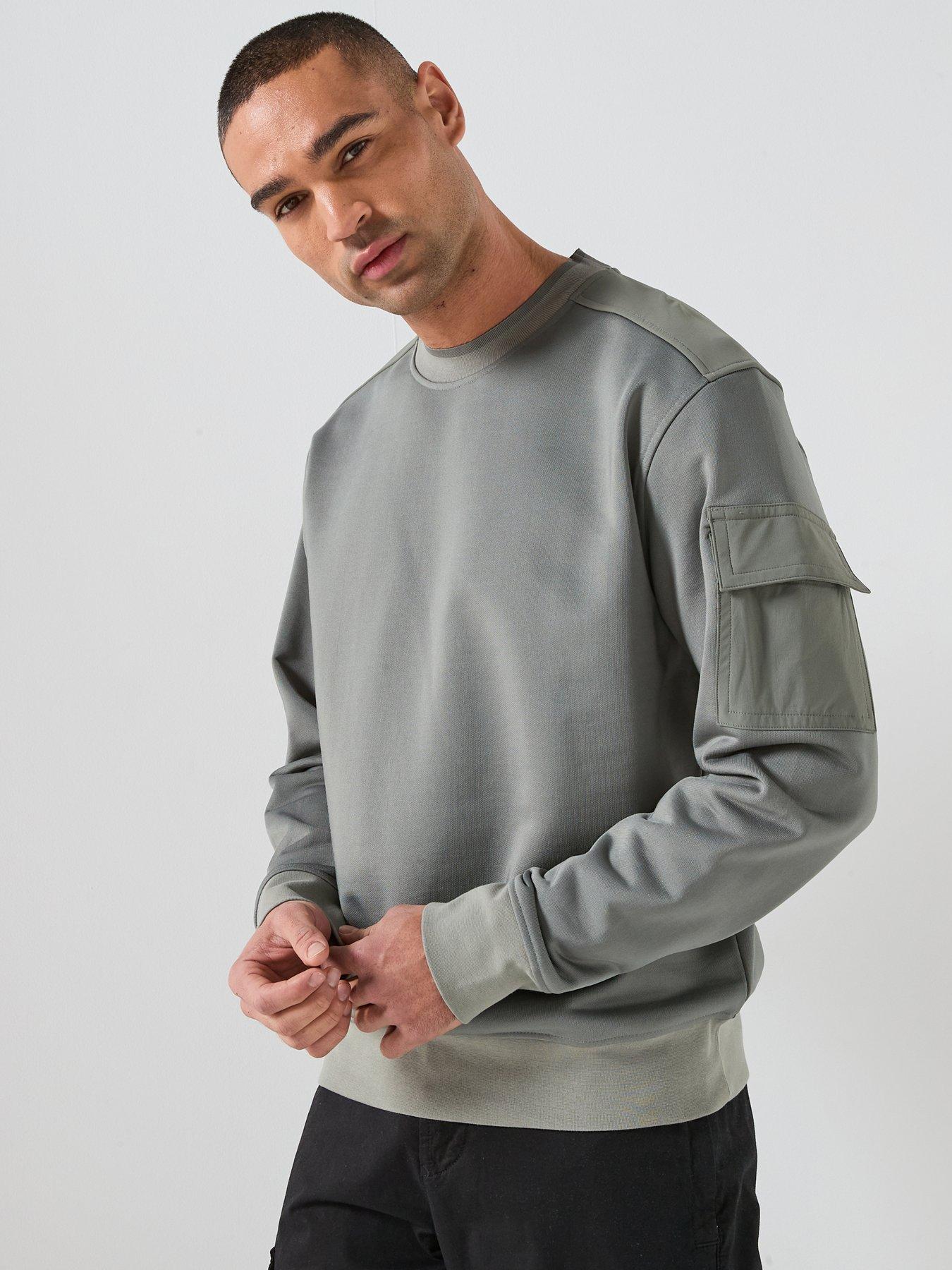 Boss Arm Pocket Crew Sweatshirt - Grey