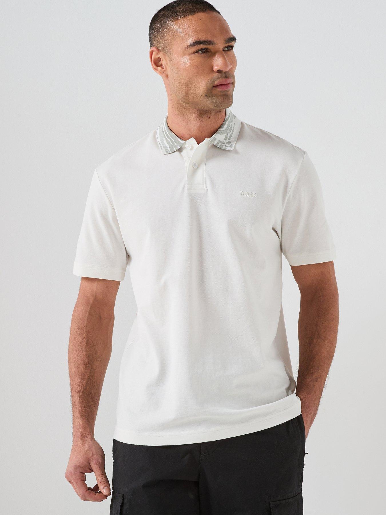 BOSS Pe_wild Nature Camo Collar Regular Fit Polo Shirt - White