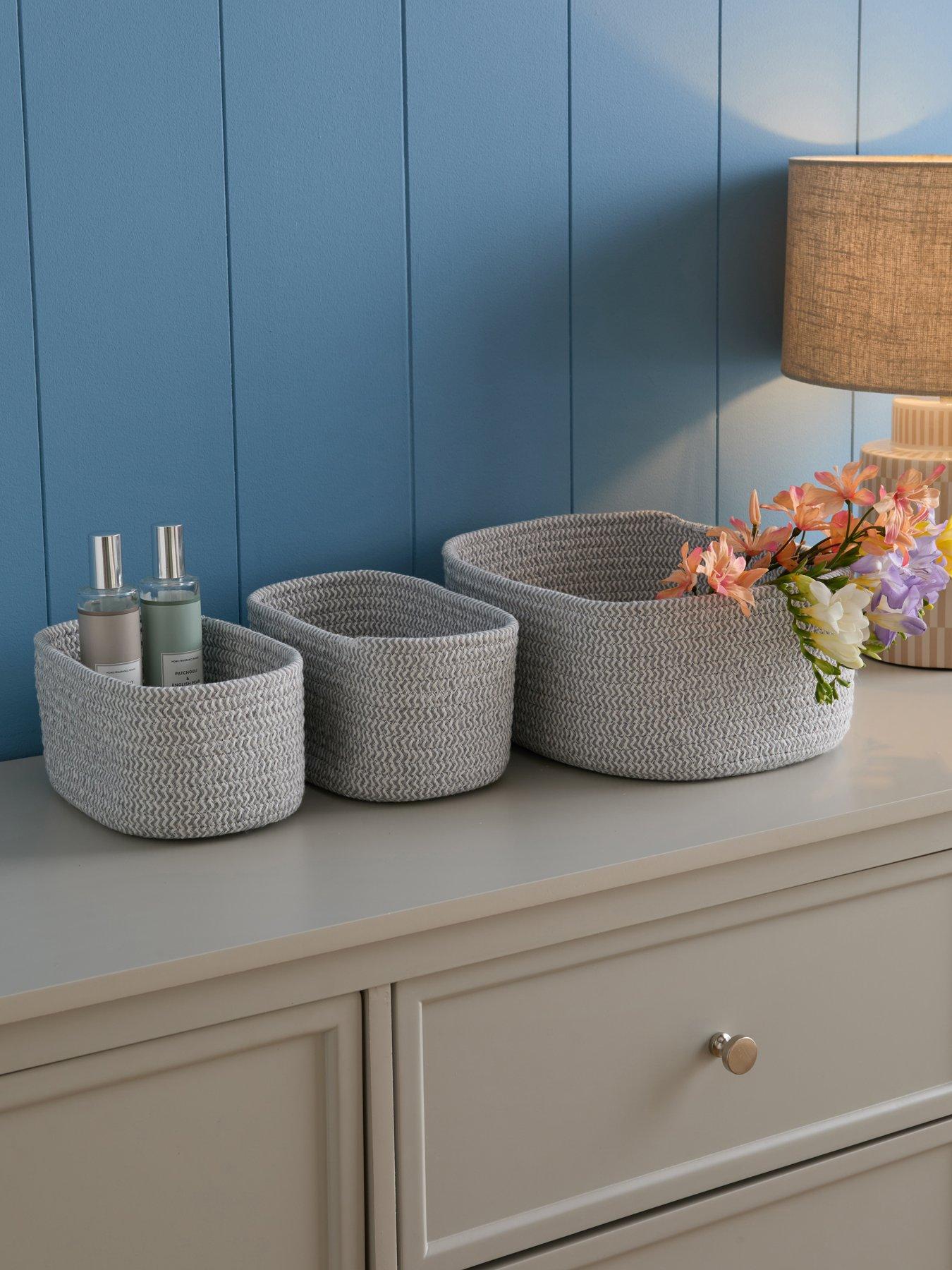 The Very Collection Set Of 3 Grey Cotton Rope Storage Baskets
