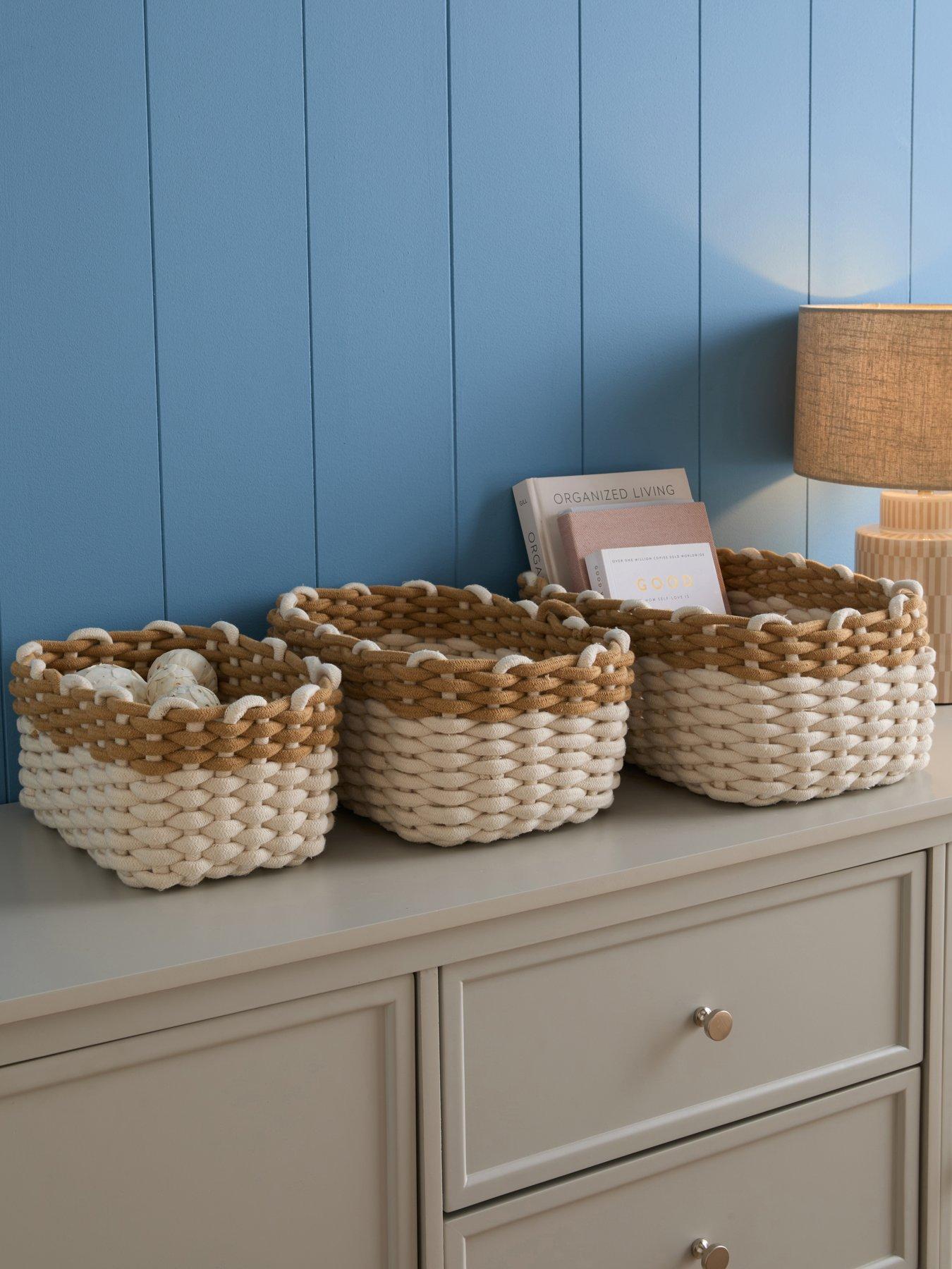 The Very Collection Set Of 3 Natural Stripe Cotton Rope Basket