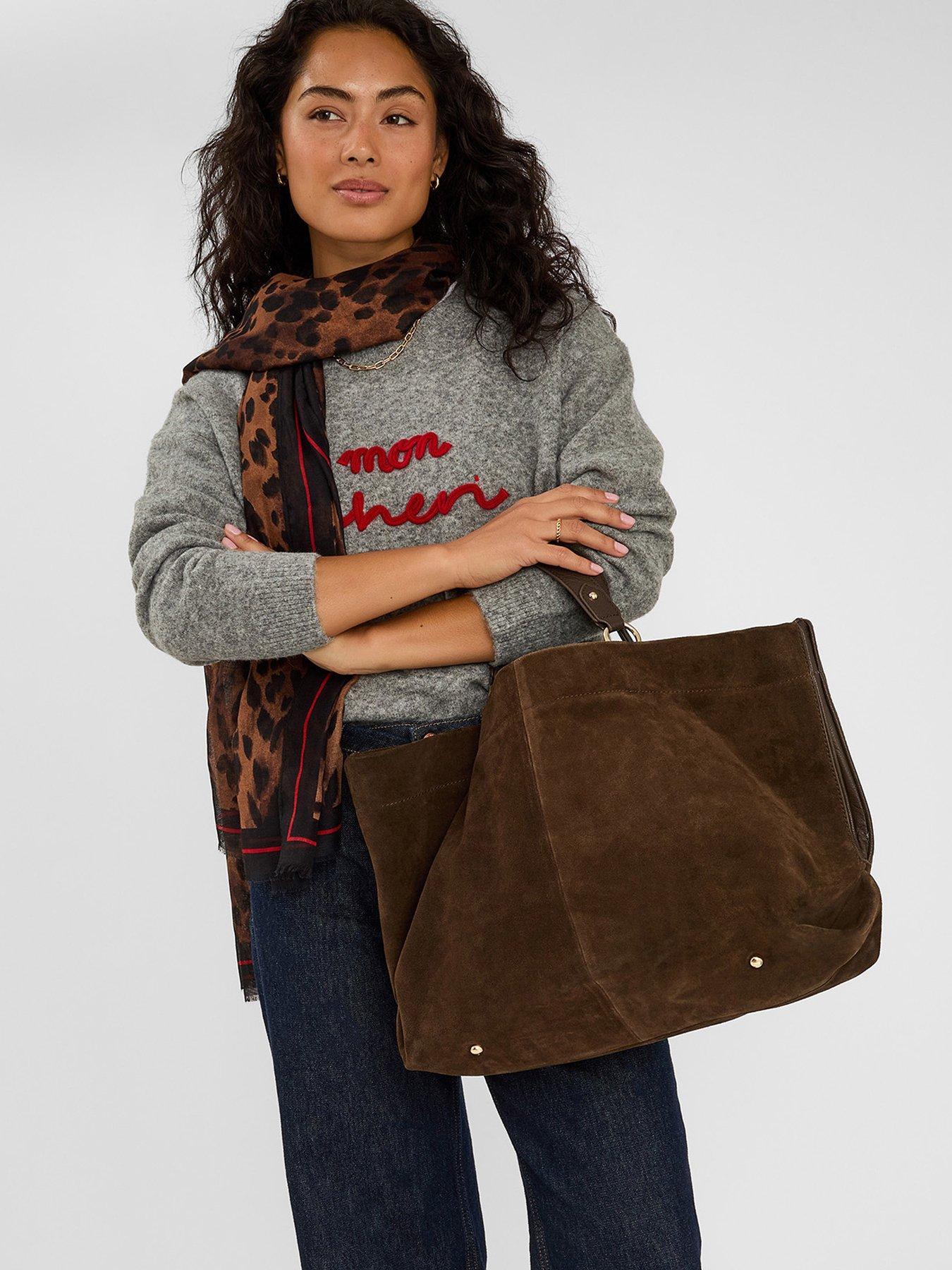Image 2 of 5 of Accessorize Multi Strap Suede Tote Bag - Brown