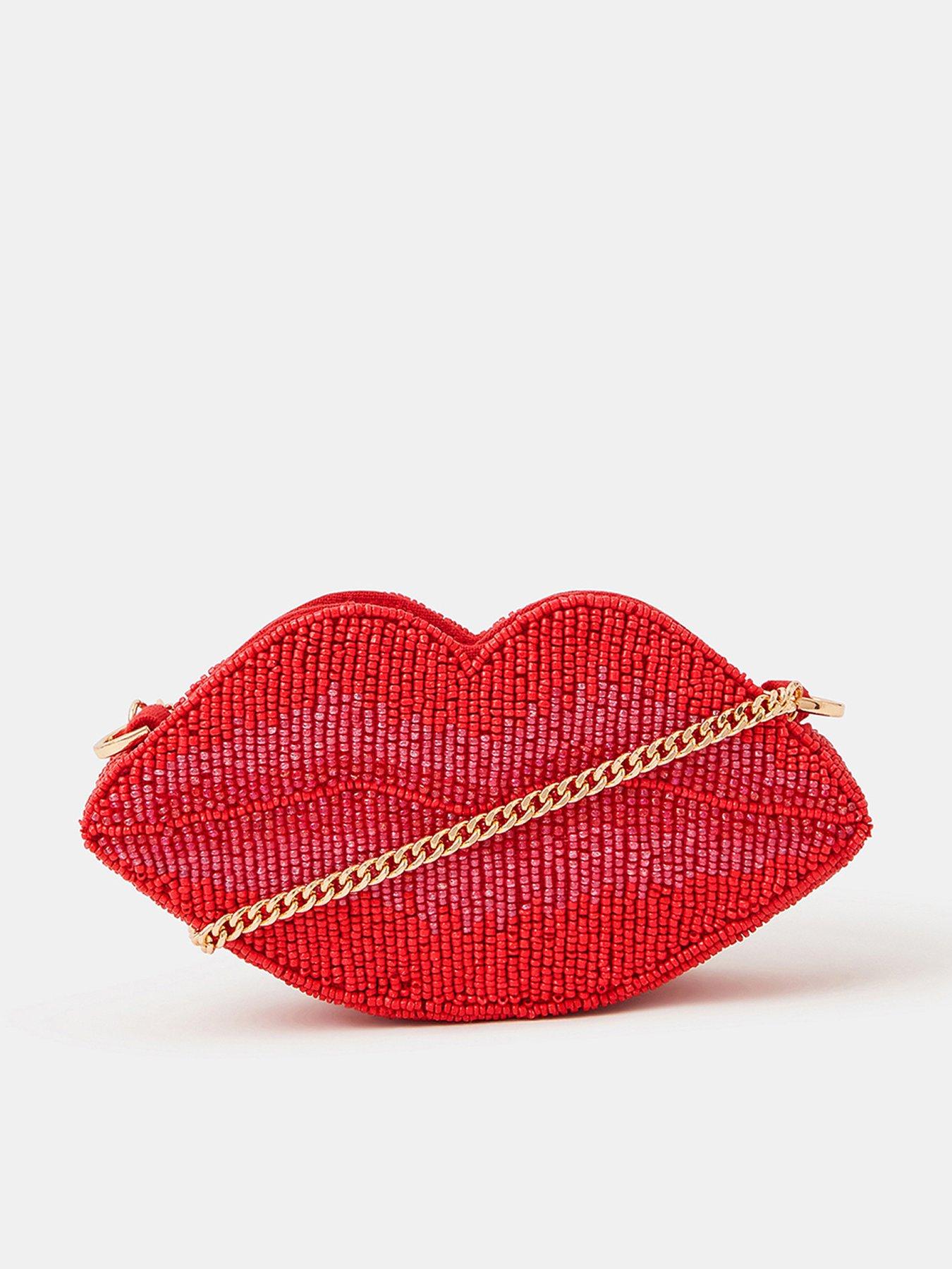 undefined Beaded Lips Clutch Bag - Red