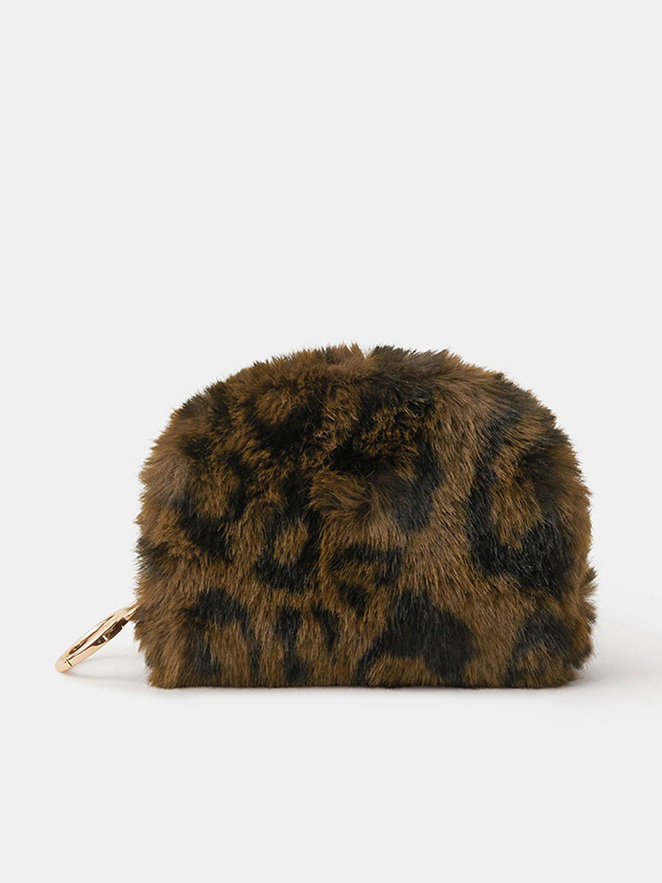 Accessorize Fluffy Leopard Coin Purse Charm - Brown