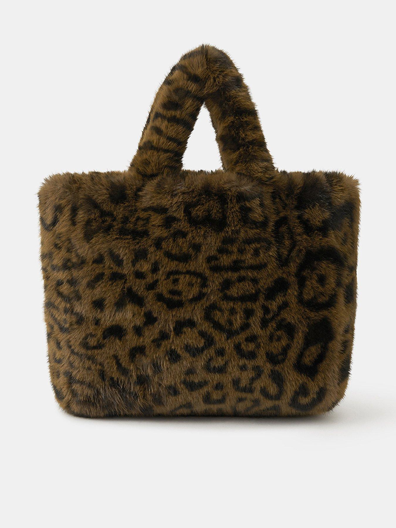 Accessorize Leopard Faux Fur Tote Bag - Brown