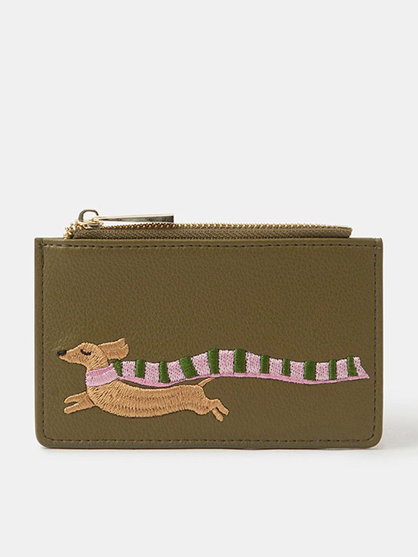 Accessorize Sausage Dog Embroidered Card Holder - Green