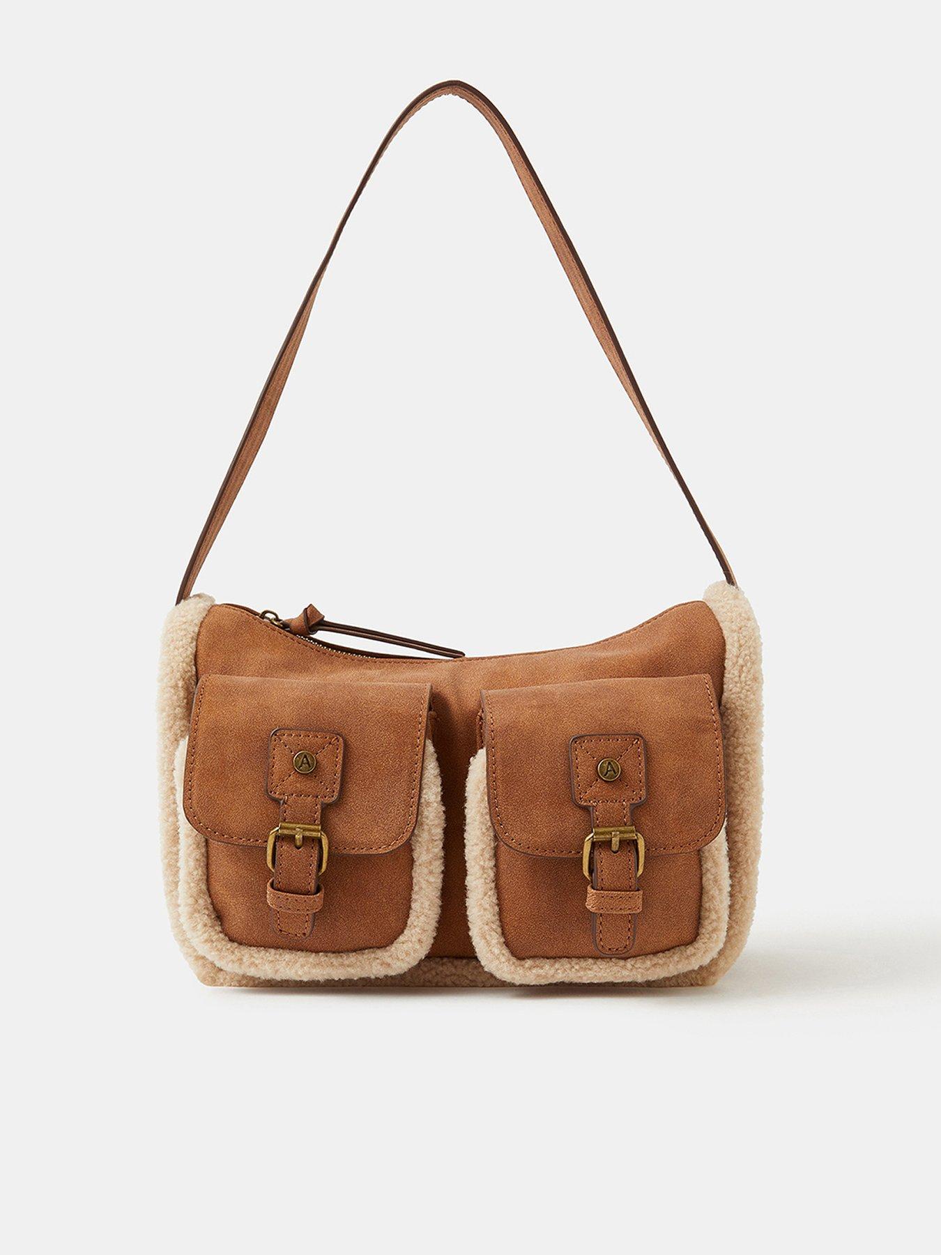 undefined Faux Shearling Pocket Shoulder Bag - Brown